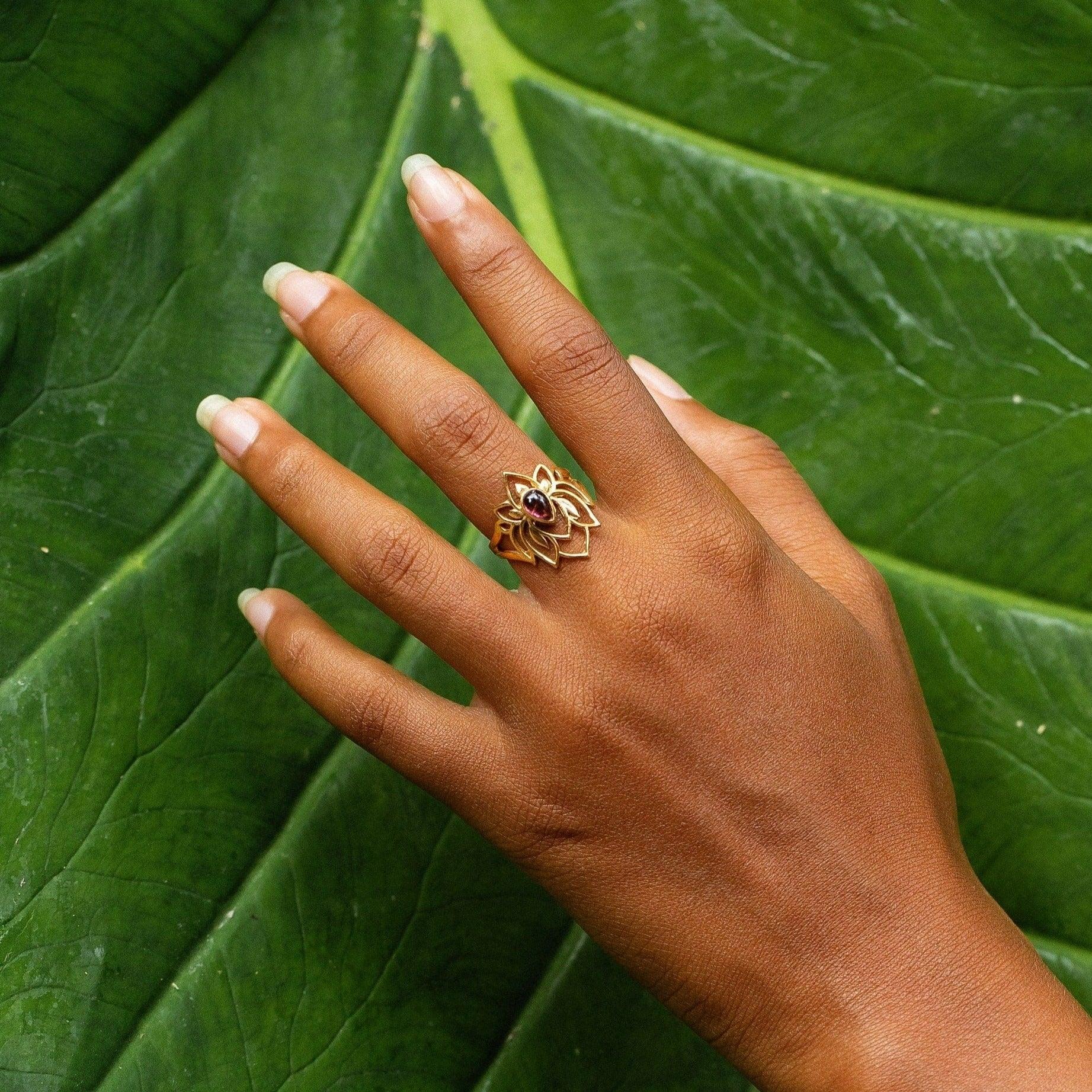 Abundant Bloom Gold Plated Lotus Tourmaline Ring - Image 4