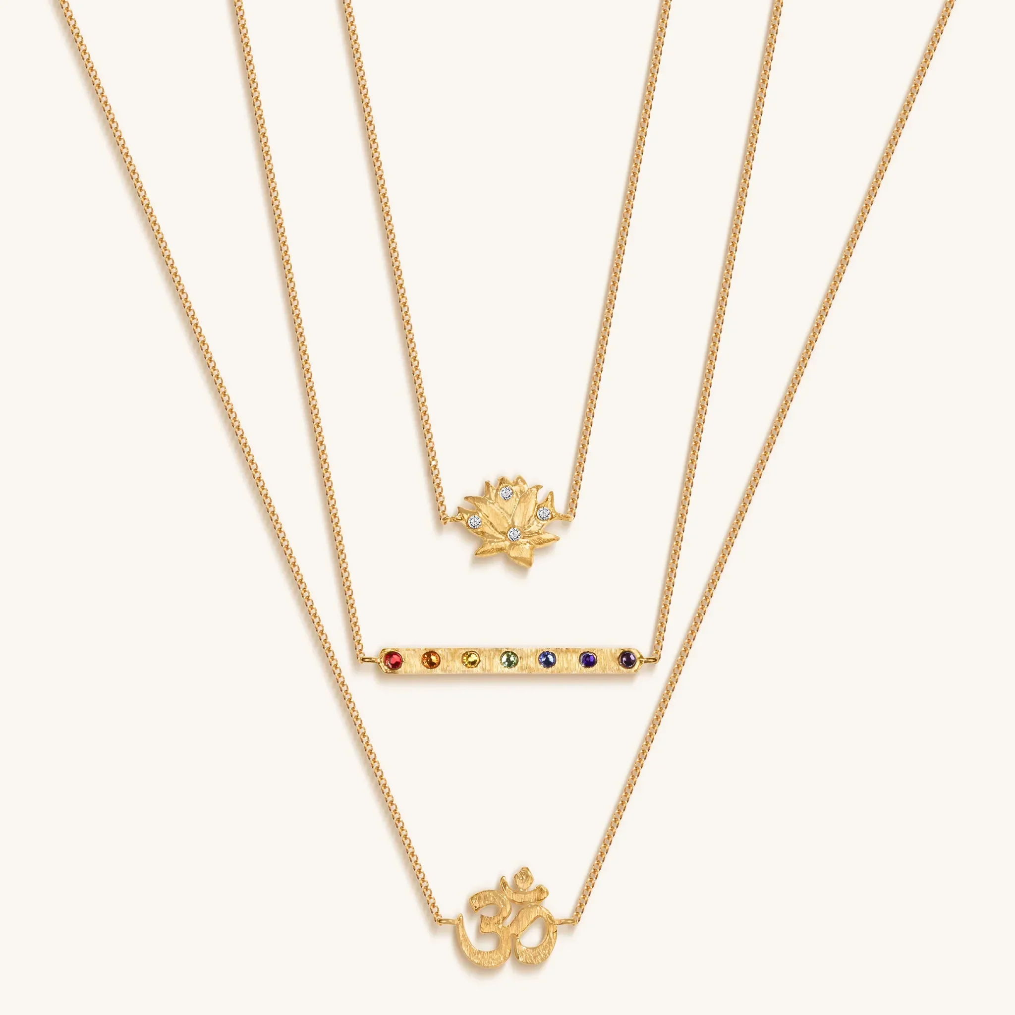Aligned in Serenity Lotus OM Chakra Bar Triple Layer Necklace