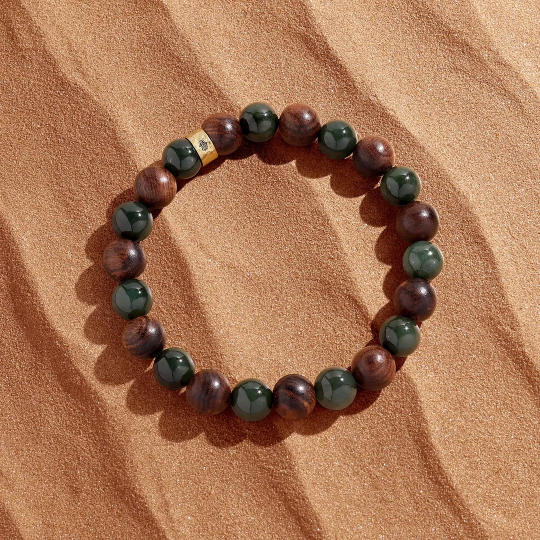 Balanced Harmony Wood & Jade Guru Bracelet