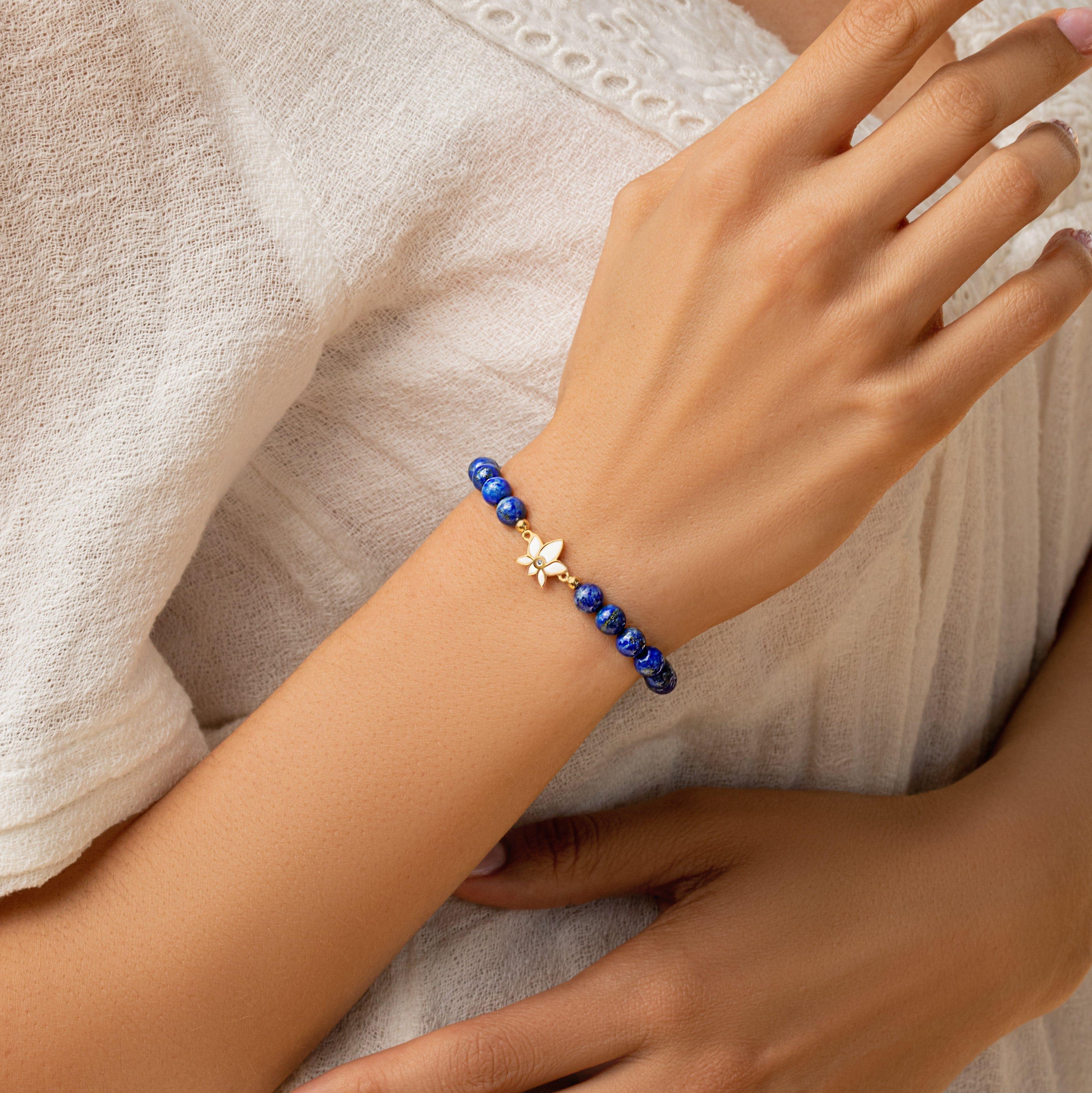 Bloom with Brilliance Lapis Lazuli Lotus Charm Bracelet - Image 4