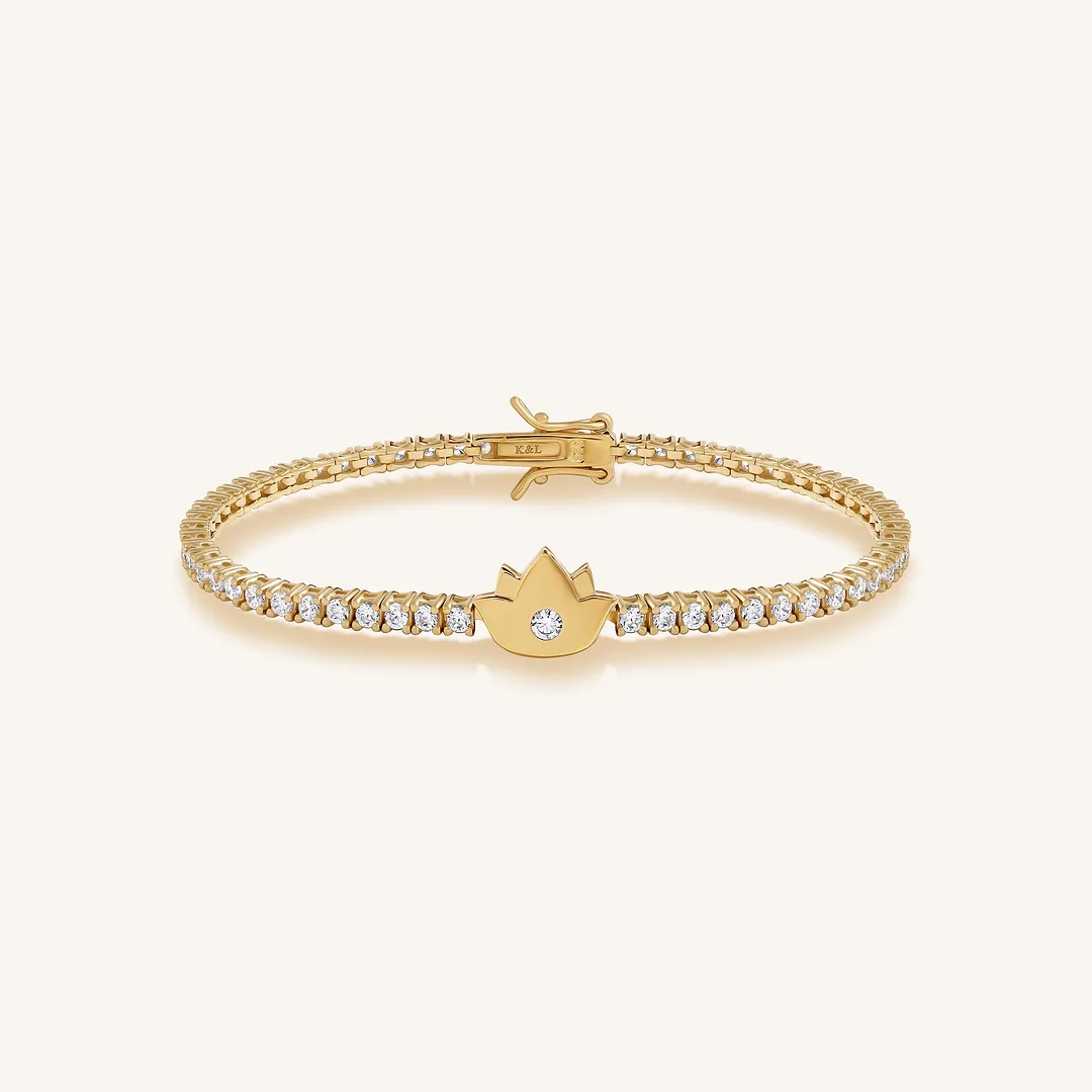 Blooming Serenity Gold Lotus Tennis Bracelet