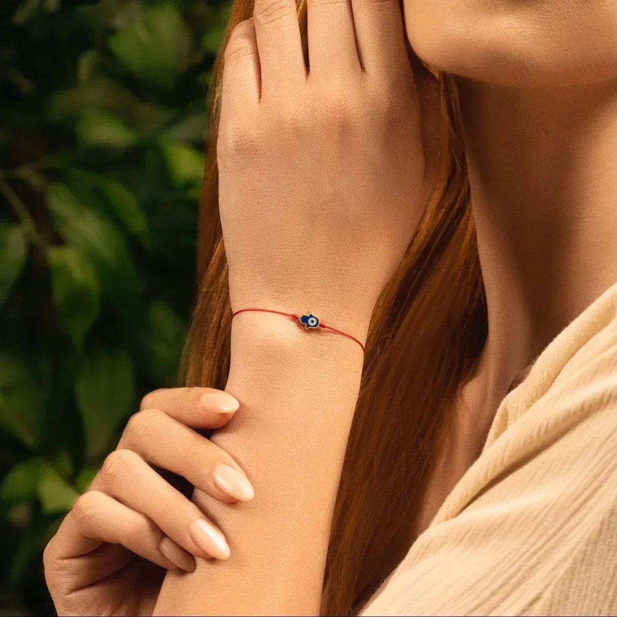 Ultimate Shield Navy Enamel Hamsa Red String Bracelet - Image 2