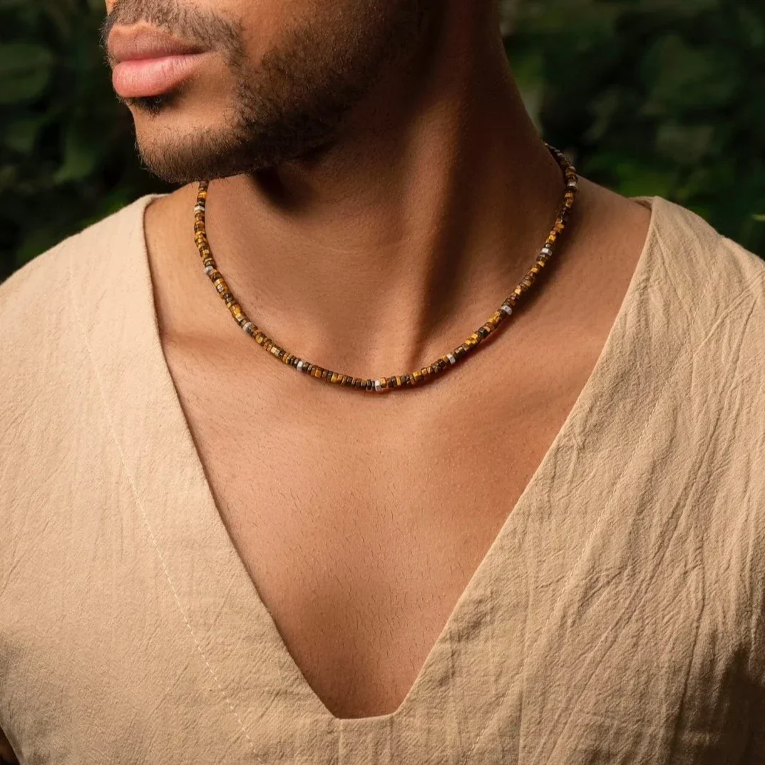 Bold Heart Tiger's Eye Heishi Choker Necklace - Image 2