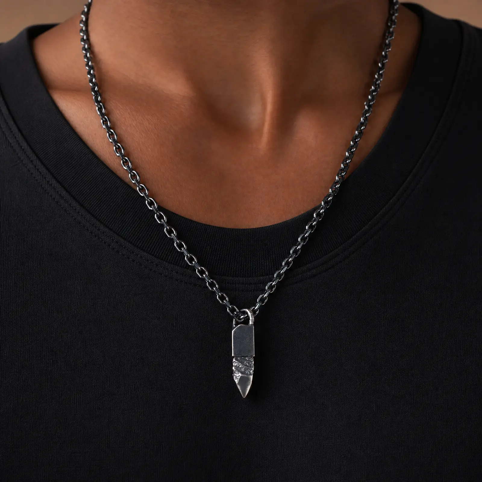 Celestial Core Gunmetal Medal Pendant Necklace - Image 2