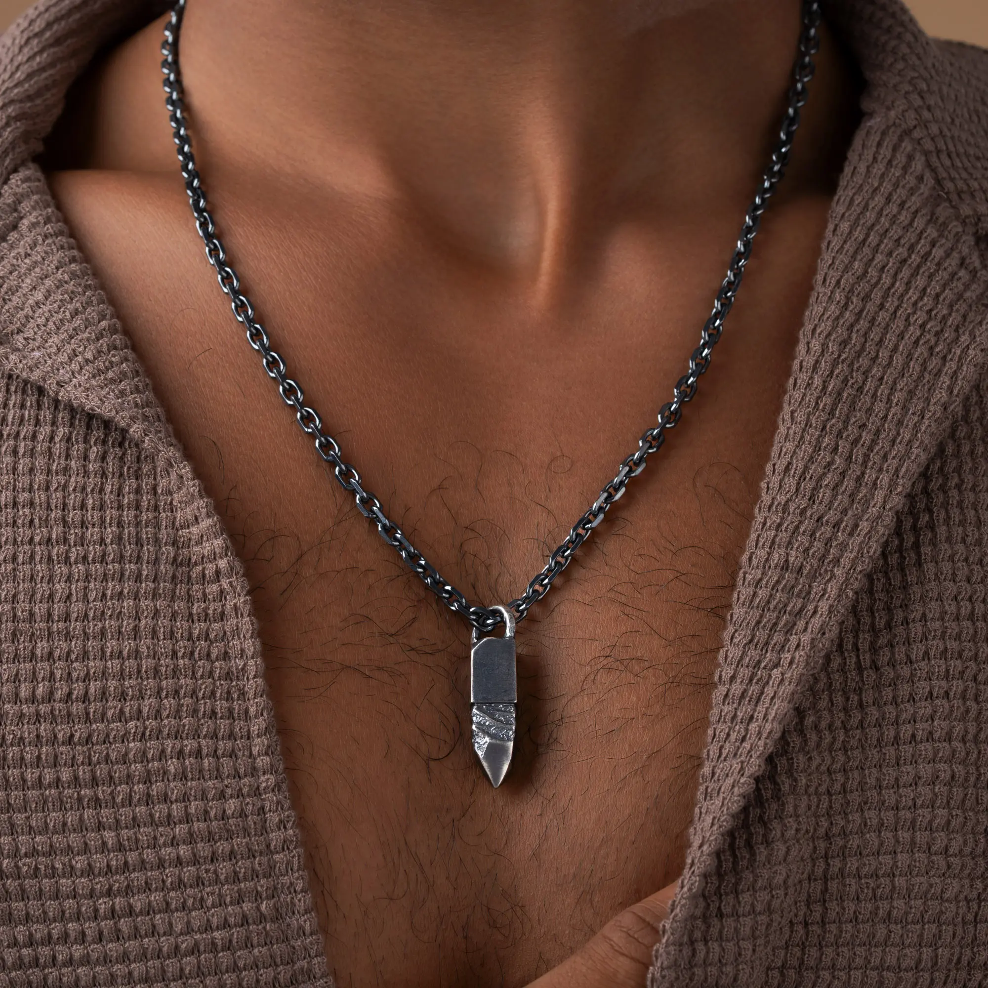 Celestial Core Gunmetal Medal Pendant Necklace - Image 5