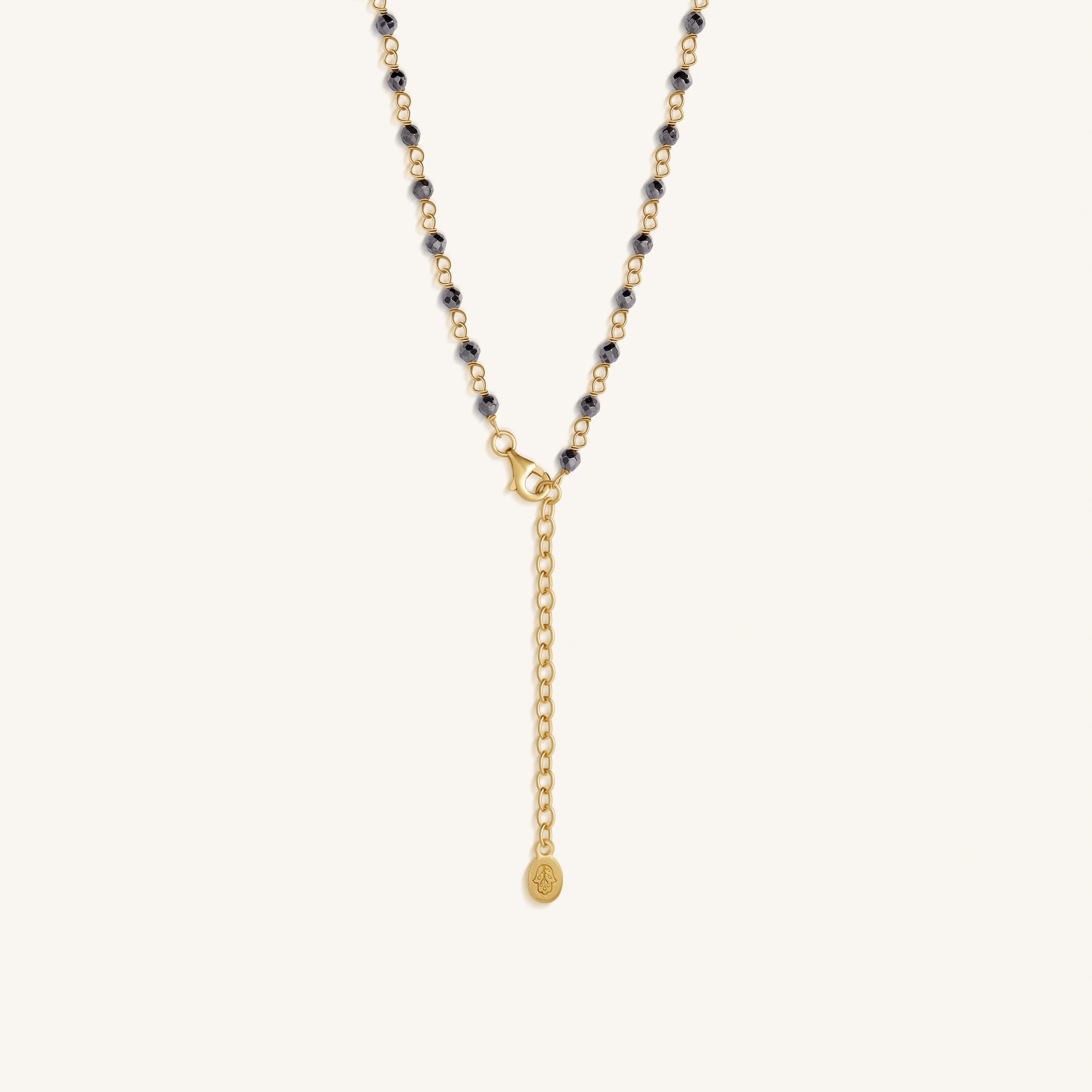 Celestial Flow Hamsa Hematite & Aquamarine Necklace - Image 3