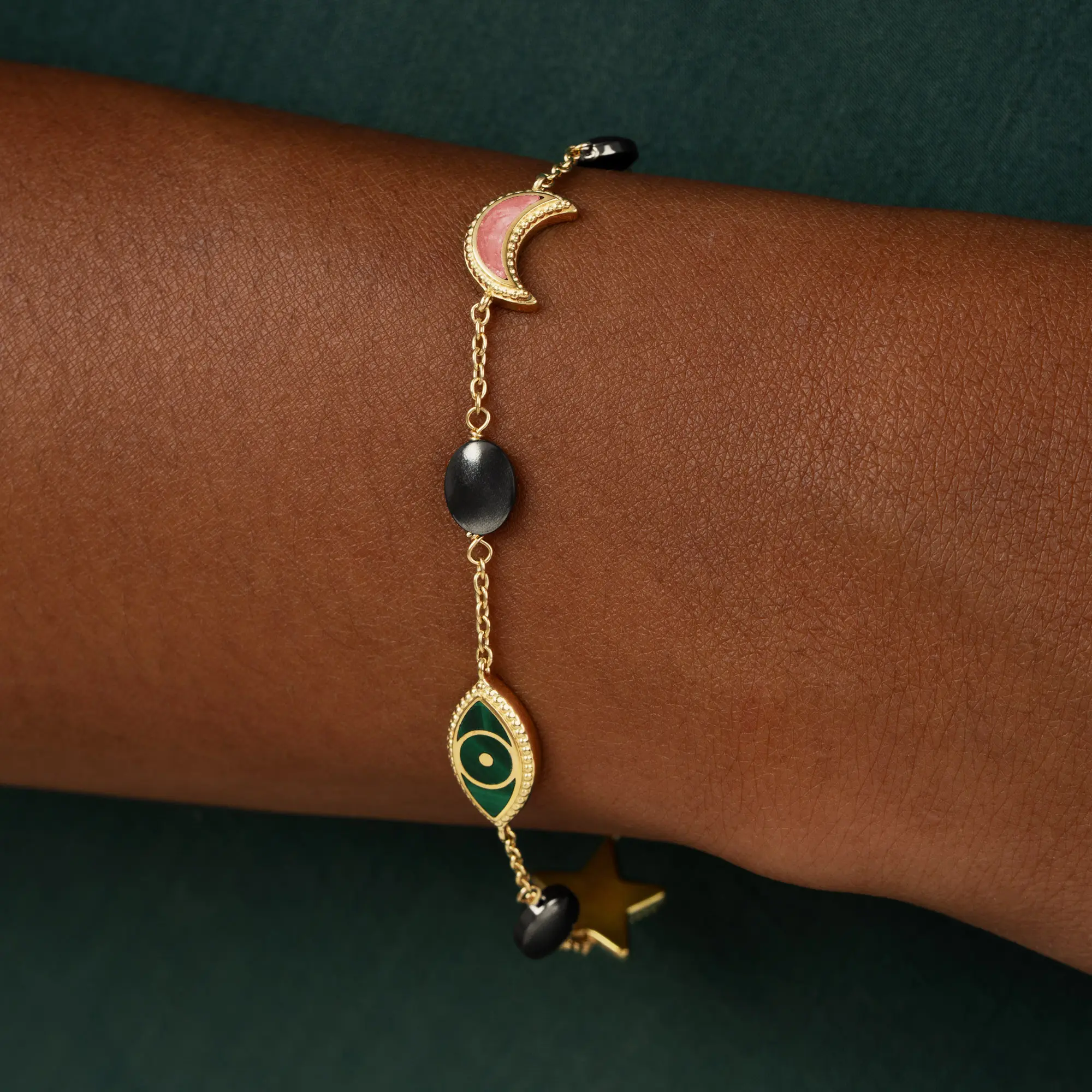 Celestial Harmony Moon, Star & Hamsa Bracelet - Image 2