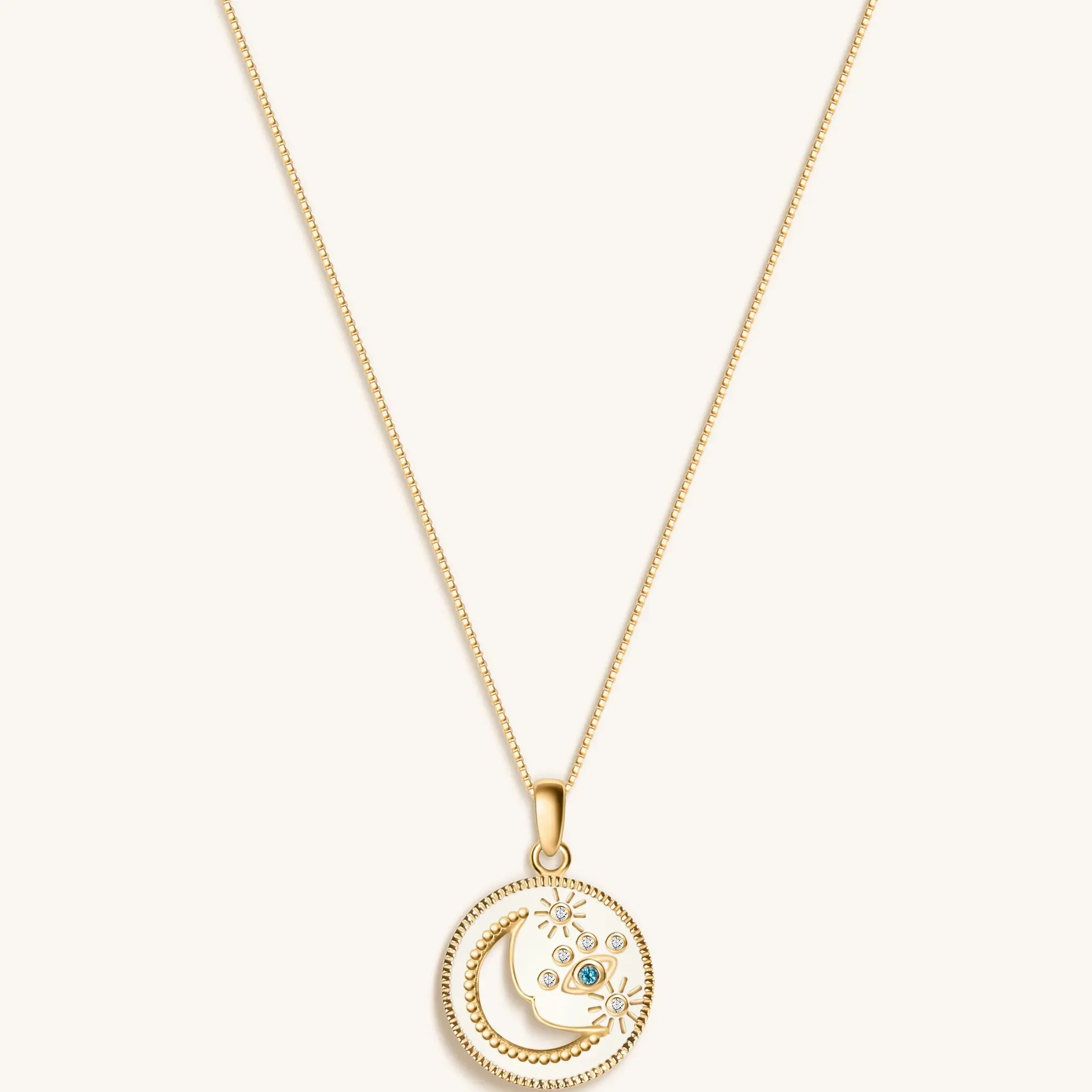 Celestial Impression White Enamel Moon & Stars Necklace - Image 3