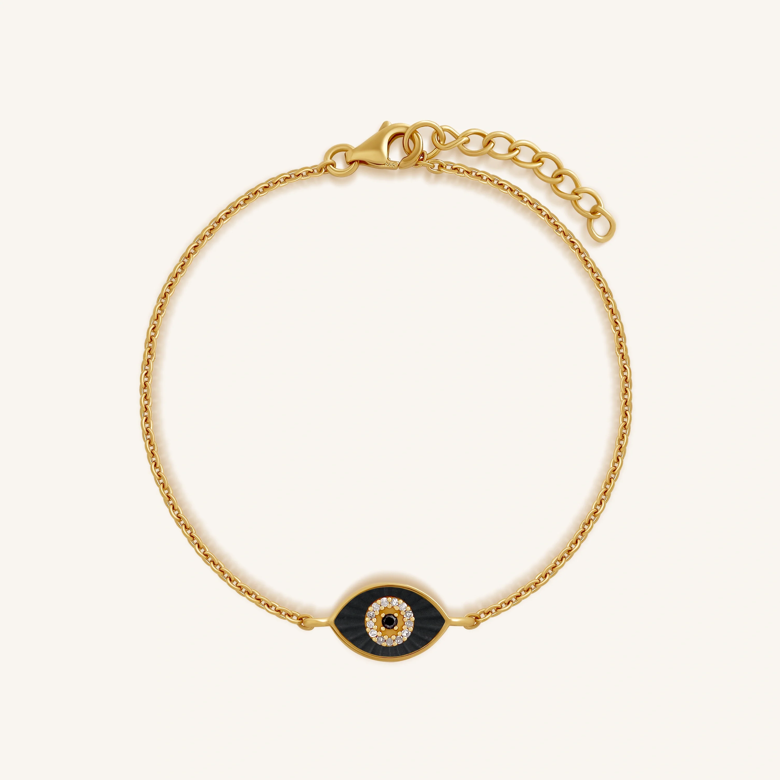 Centered Heart Onyx Evil Eye 14K Gold Bracelet