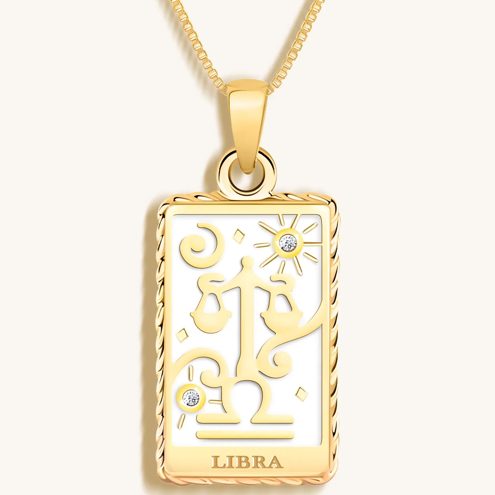 Charming Grace White Enamel Libra Card Necklace - Image 3