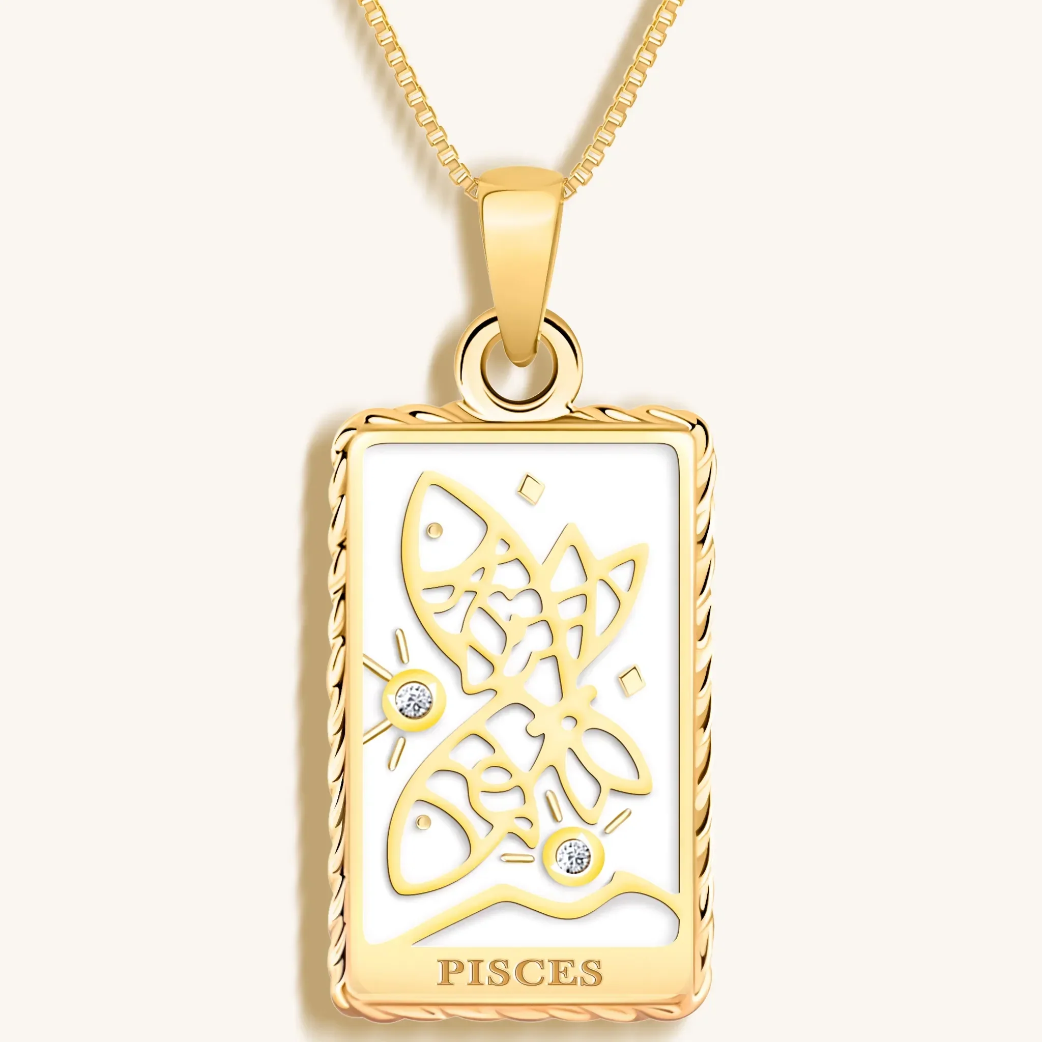 Compassionate Approach White Enamel Pisces Card Necklace - Image 3