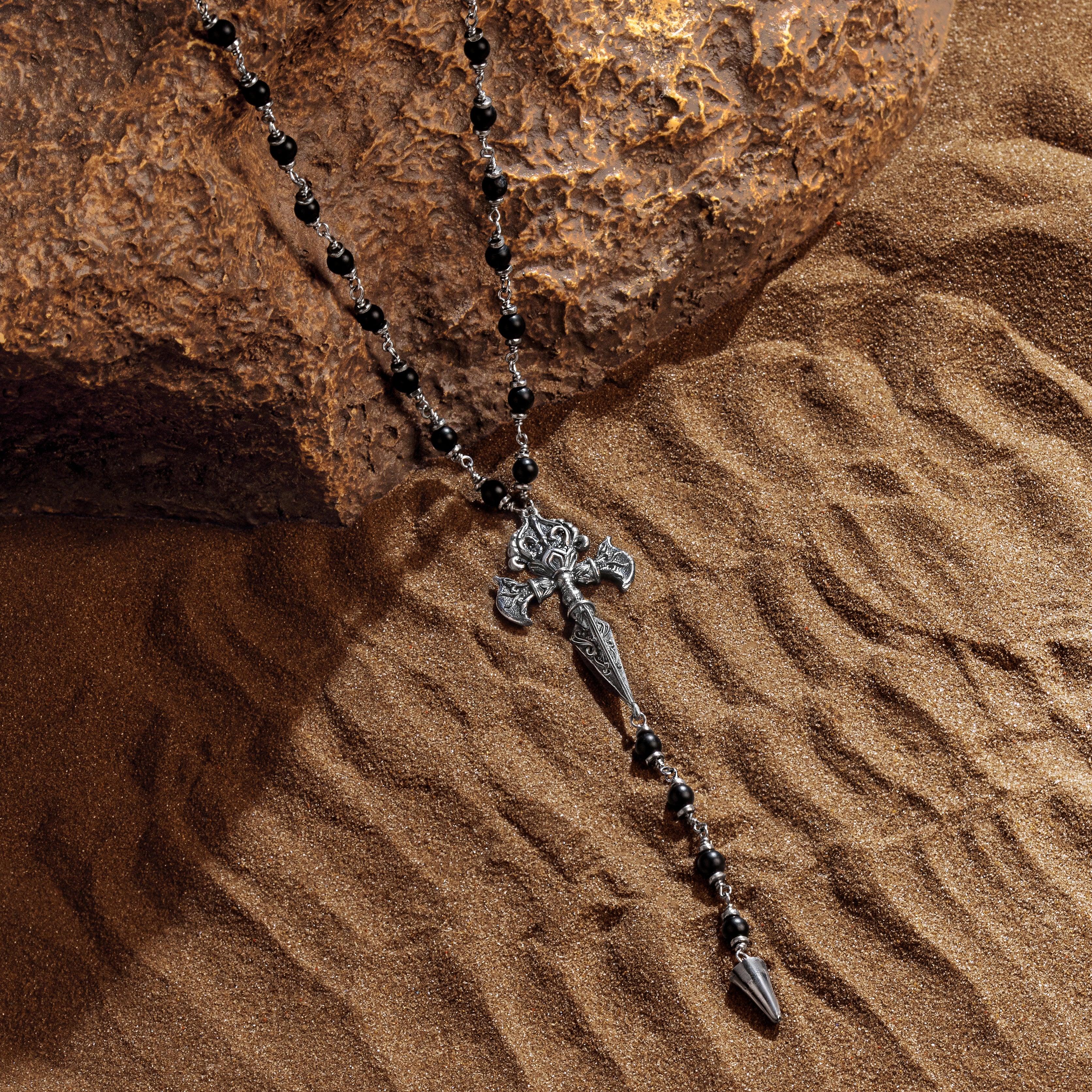 Constant Empowerment - Onyx Maltese Cross Rosary Necklace