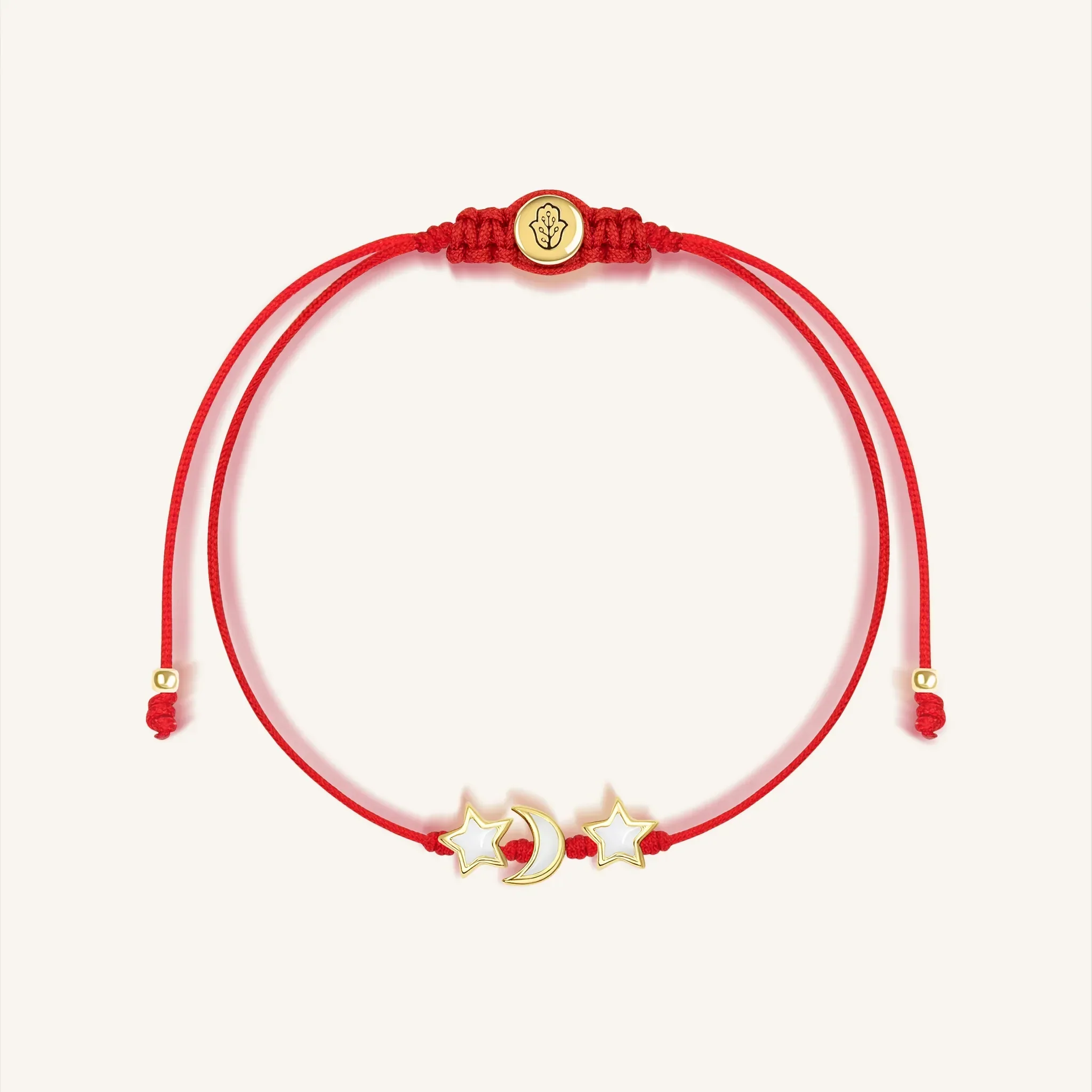 Cosmic Power White Enamel Moon & Stars Red String Bracelet