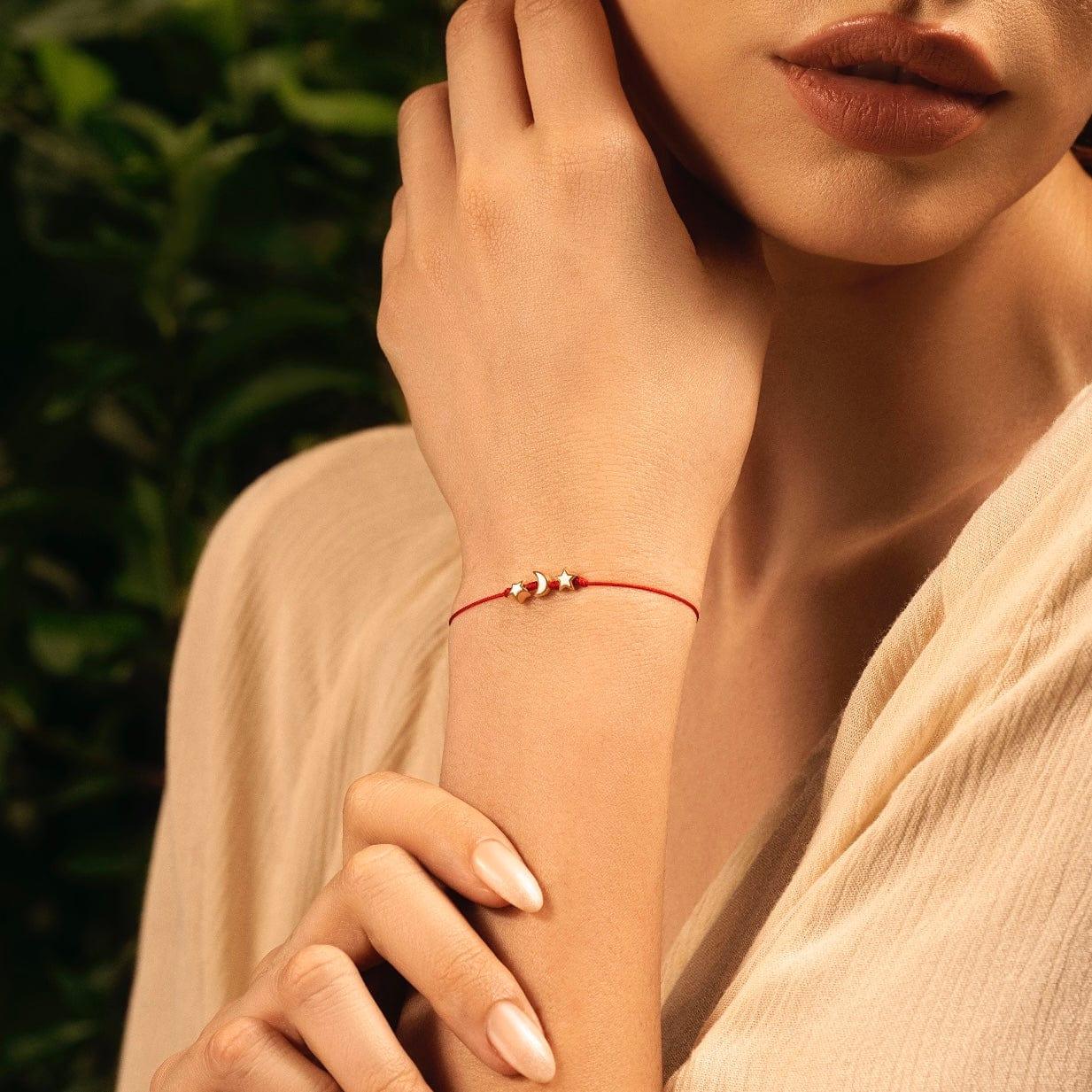 Cosmic Power White Enamel Moon & Stars Red String Bracelet - Image 2
