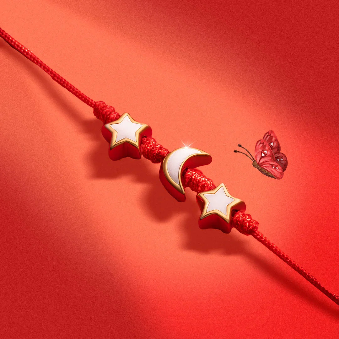 Cosmic Power White Enamel Moon & Stars Red String Bracelet - Image 3