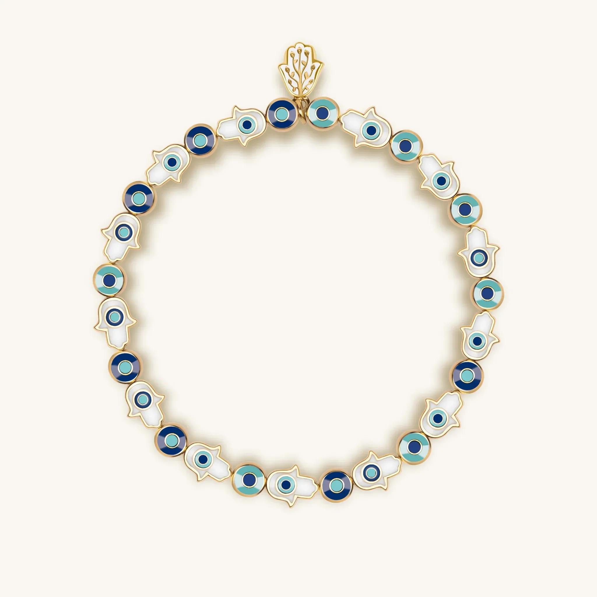 Cradled in Protection Enamel Hamsa Evil Eye Charm Bracelet