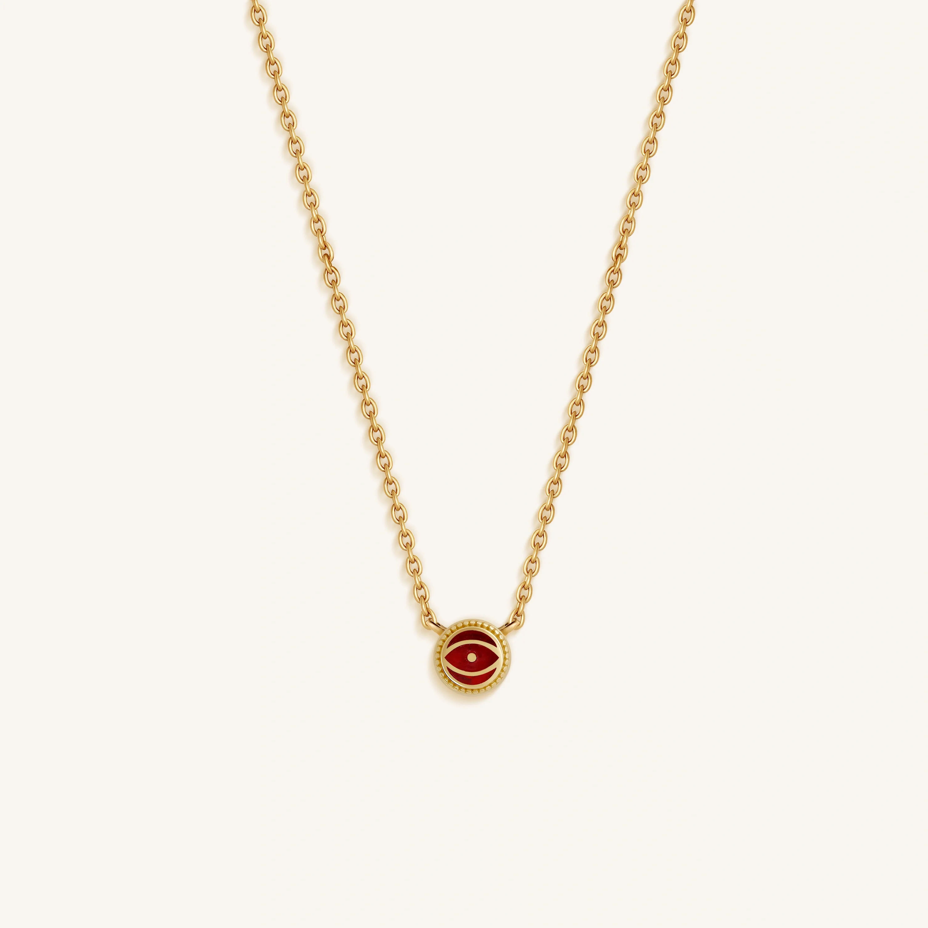 Crimson Guardian Ruby July Birthstone Evil Eye Gold Necklace