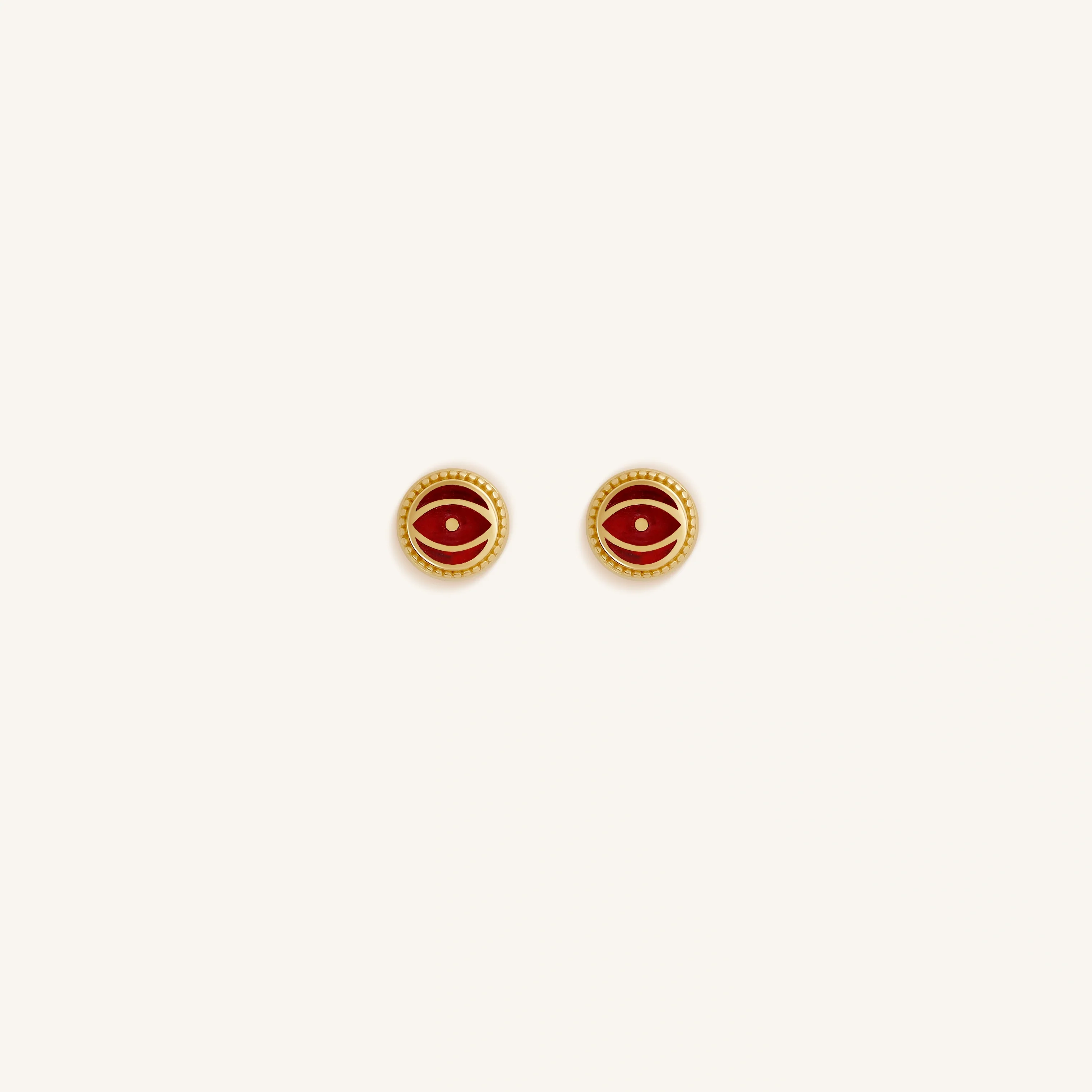 Crimson Guardian Ruby Jade July Birthstone Evil Eye Gold Stud Earrings