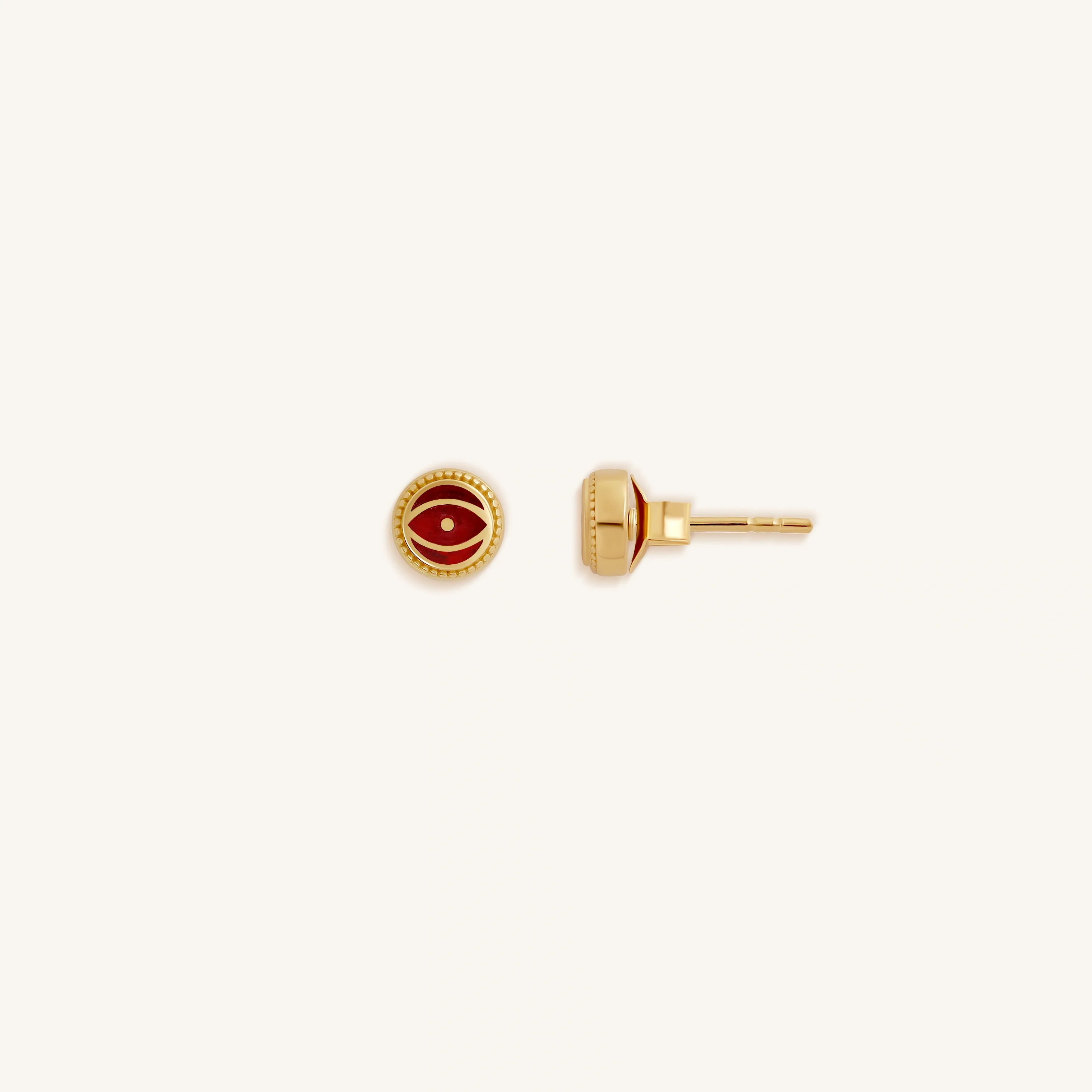 Crimson Guardian Ruby Jade July Birthstone Evil Eye Gold Stud Earrings - Image 3