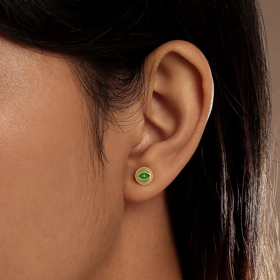 Dawn Sentinel Peridot August Birthstone Evil Eye Gold Stud Earrings - Image 5