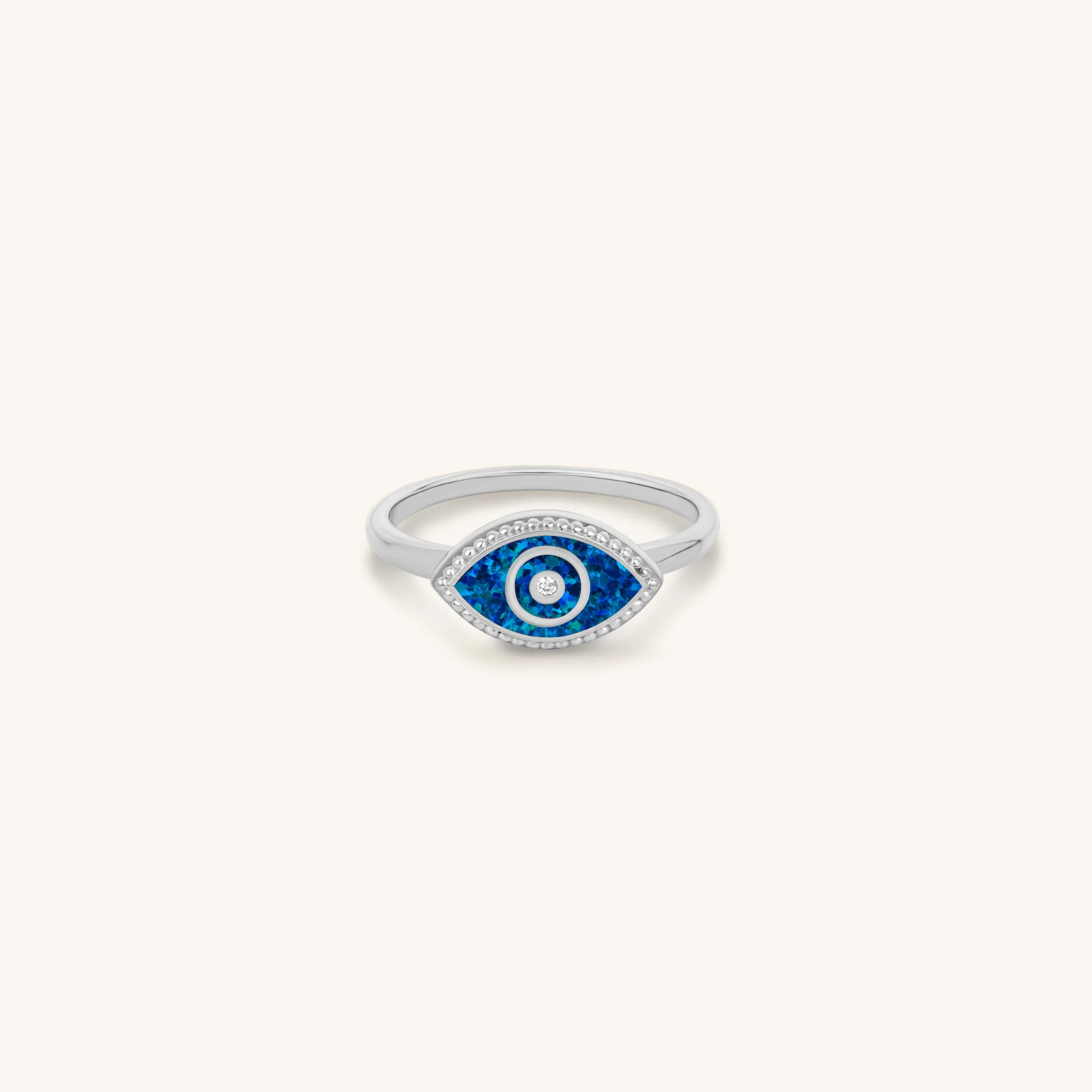 Dazzling Beauty Lab Blue Opal Evil Eye Ring - Image 3