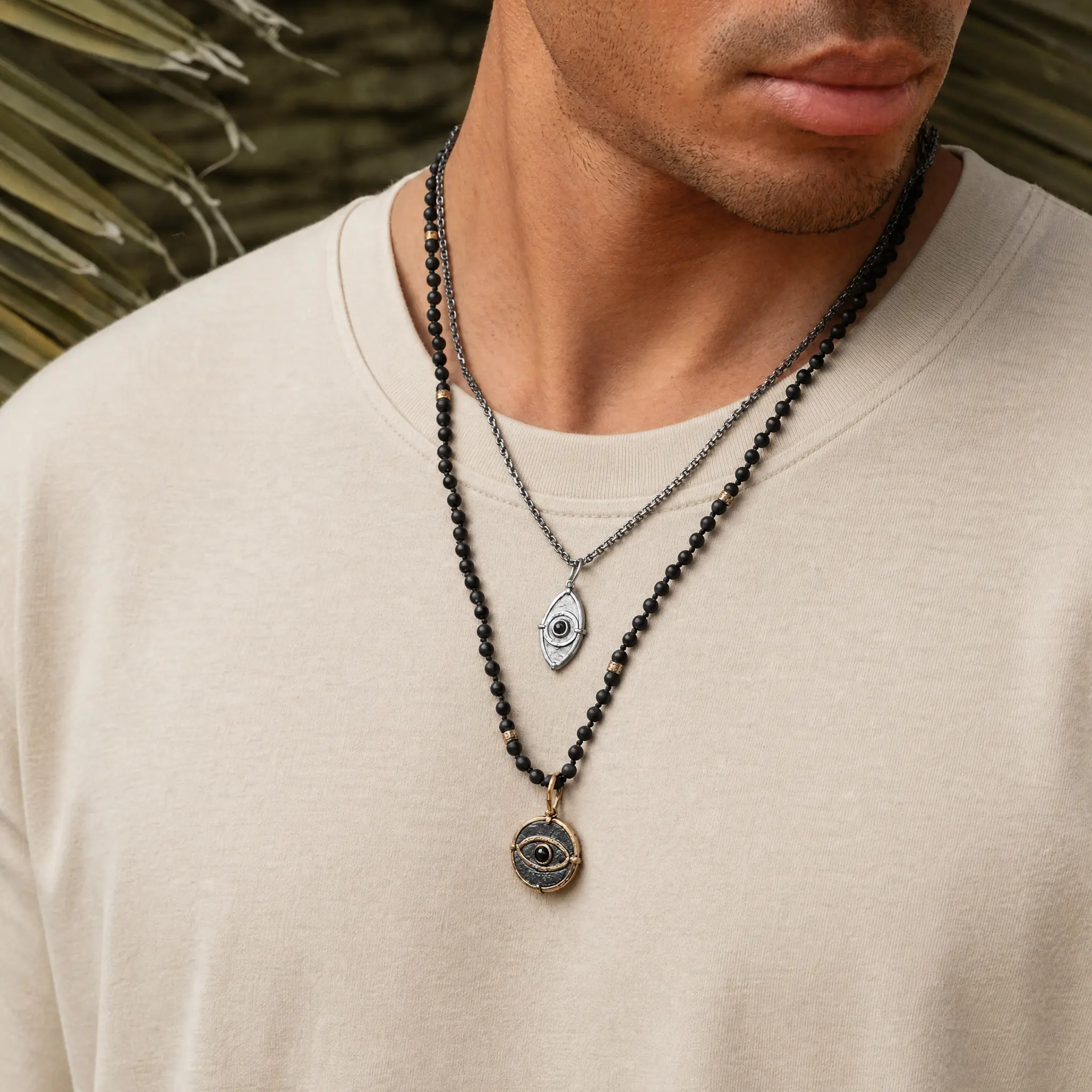 Deep Consciousness Matte Onyx Evil Eye Pendant Necklace - Image 2