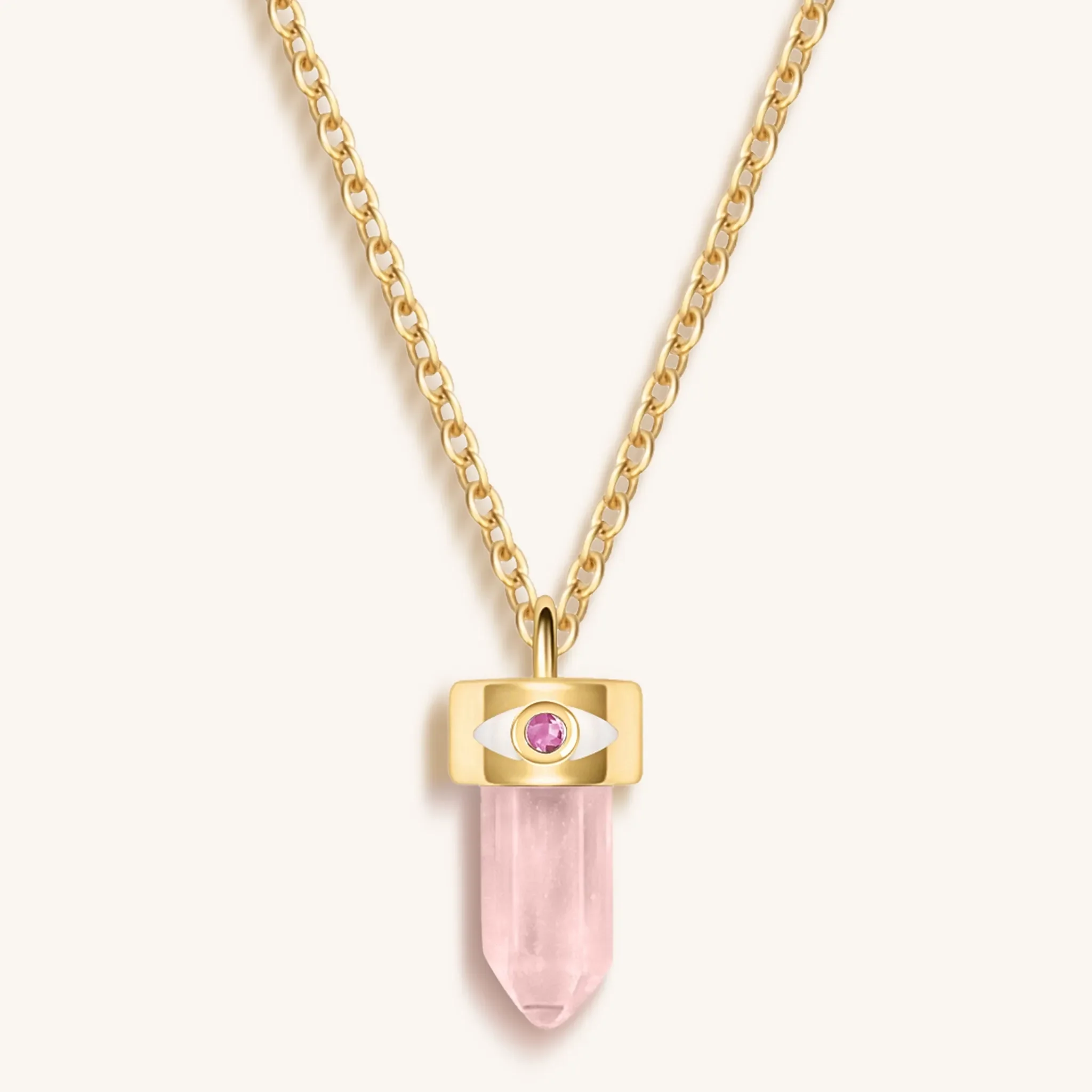 Delicate Guidance Rose Quartz Evil Eye Pointer Necklace - Image 3
