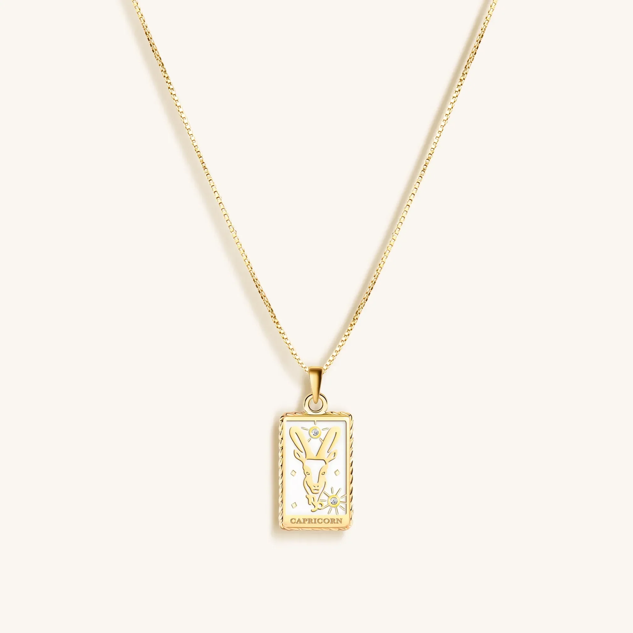 Determined Spirit White Enamel Capricorn Card Necklace