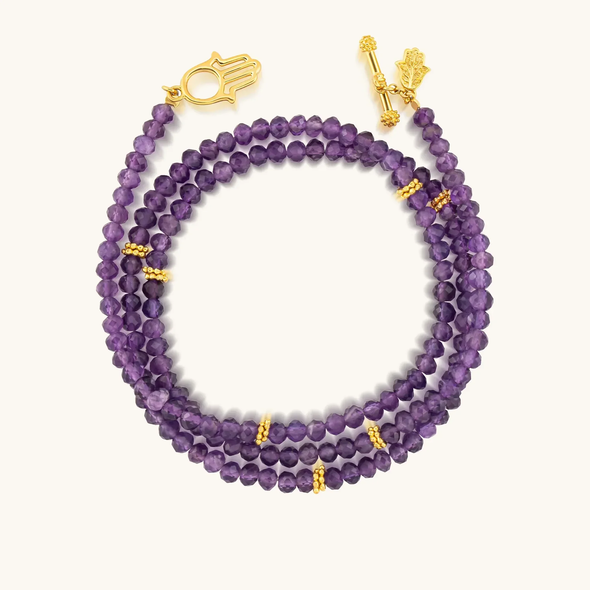 Divine Balance Amethyst Hamsa Wrap Bracelet - Image 3