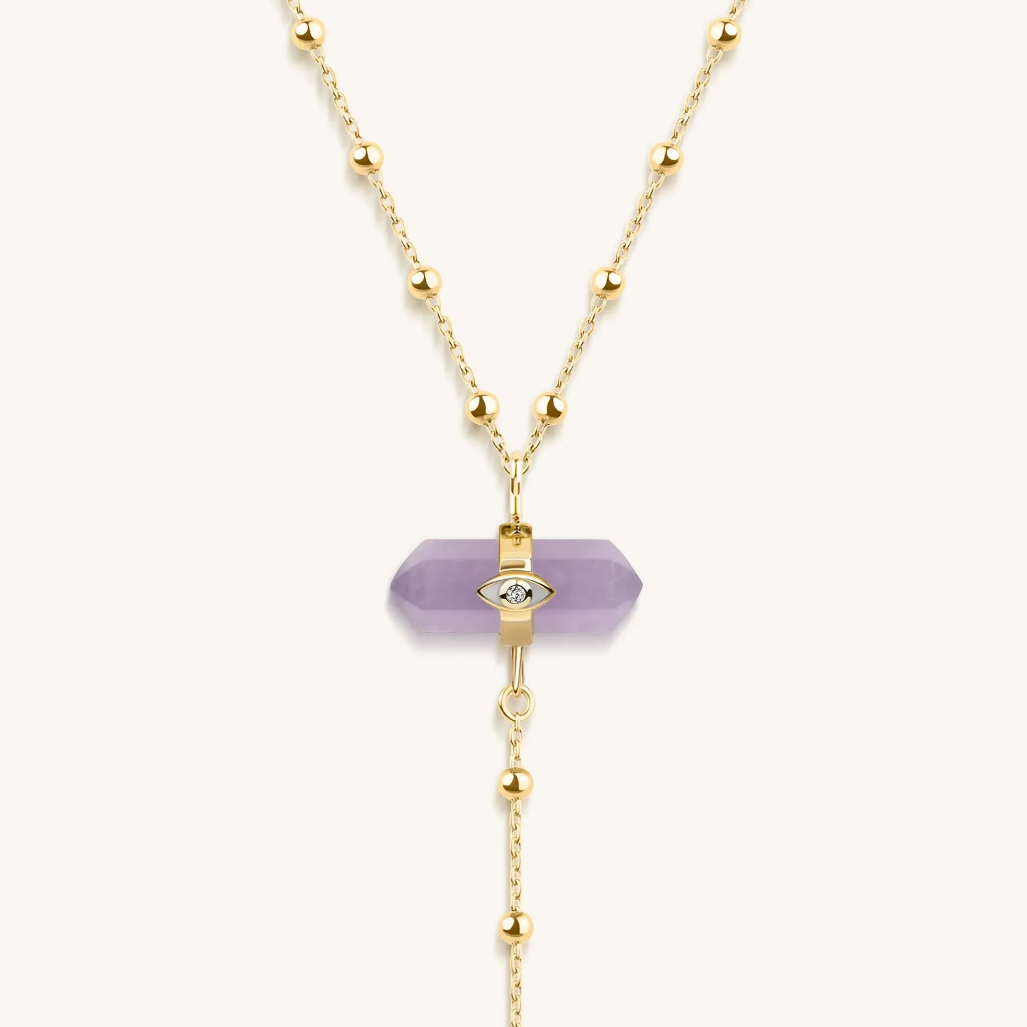 Divine Guidance Amethyst Gold Evil Eye Necklace - Image 3