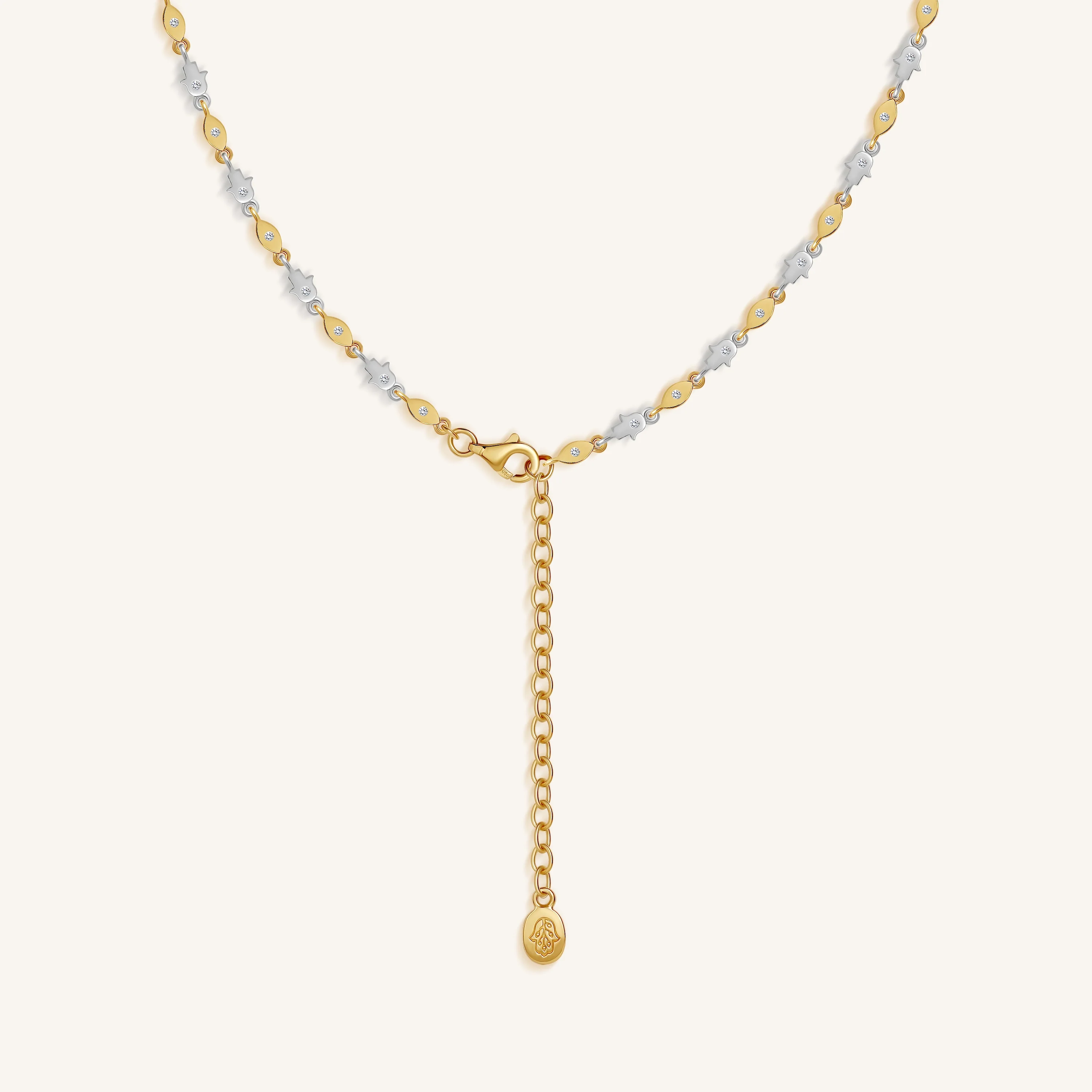 Dual Protection Hamsa & Evil Eye Mixed Metal Necklace - Image 3