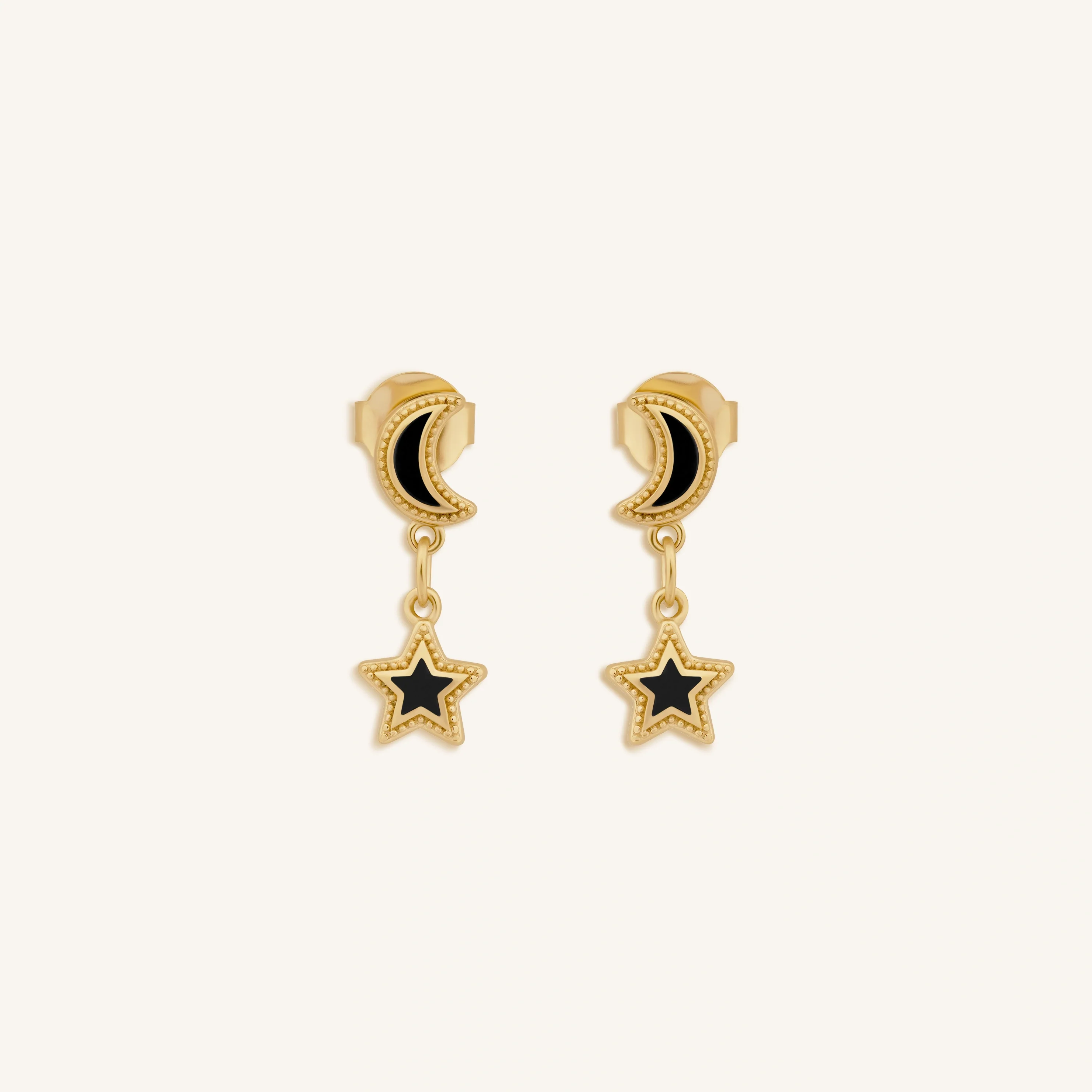 Eclipse Whisper Moon & Stars Onyx Earrings