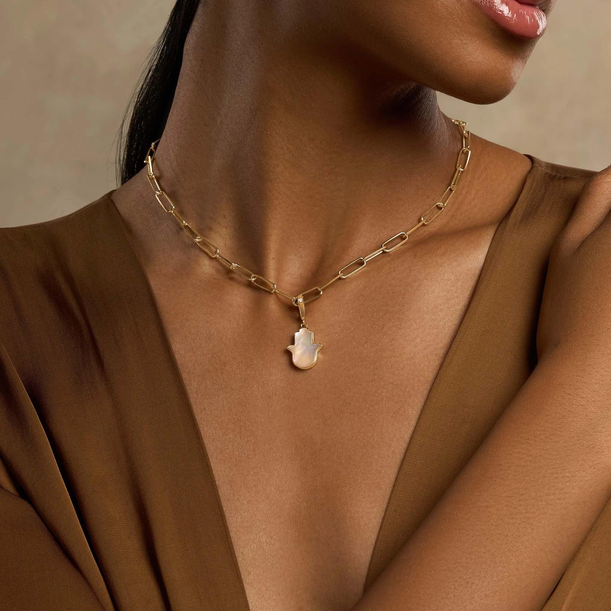 Effortless Manifestation Hamsa Mother of Pearl Engravable Charm - Image 2