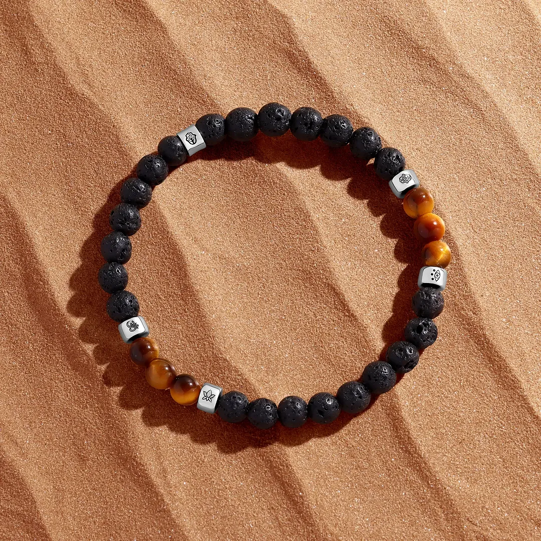 Empowered Balance Black Lava Stone & Tiger’s Eye Charm Bracelet