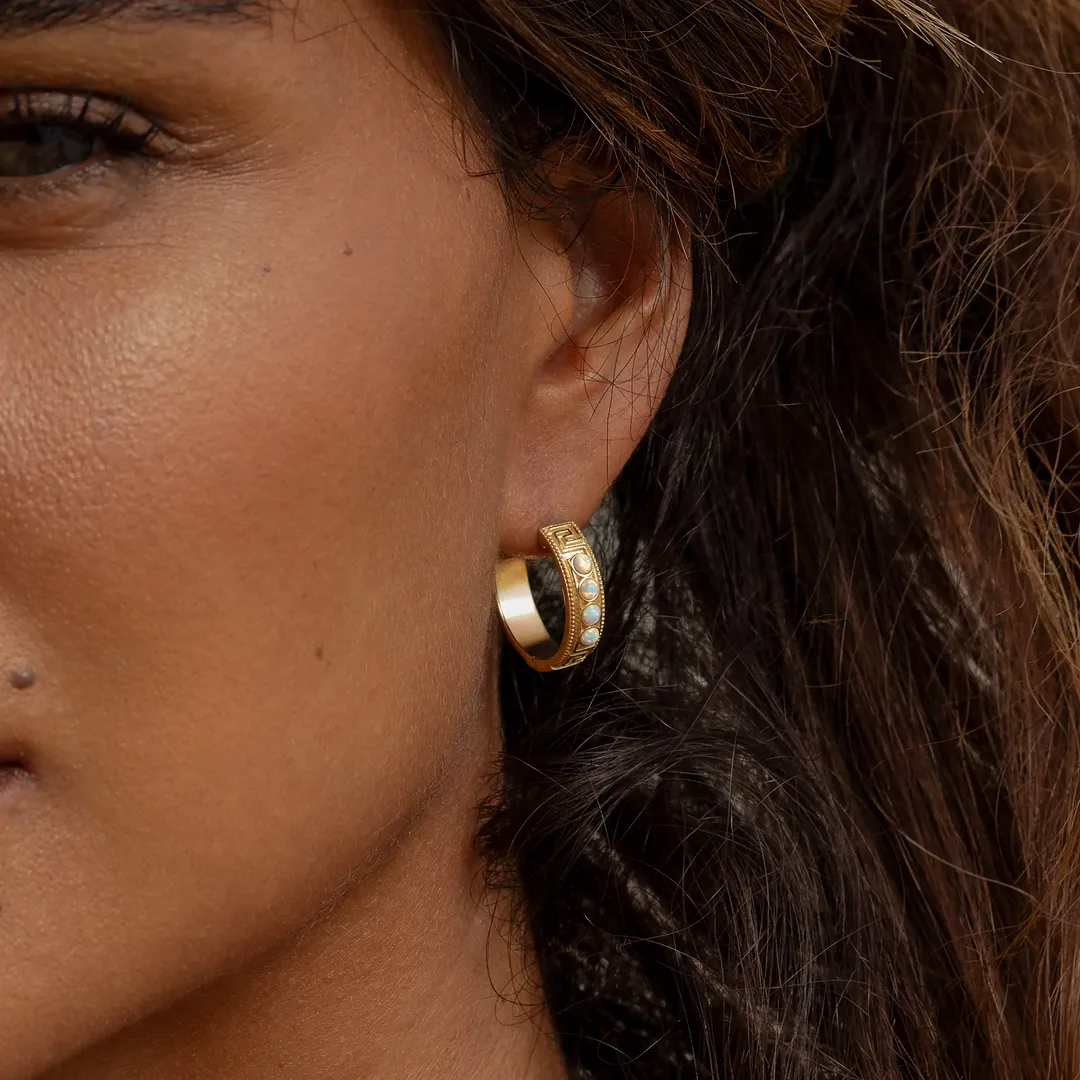 Endless Glow Opal Greek Key Hoop Earrings - Image 2