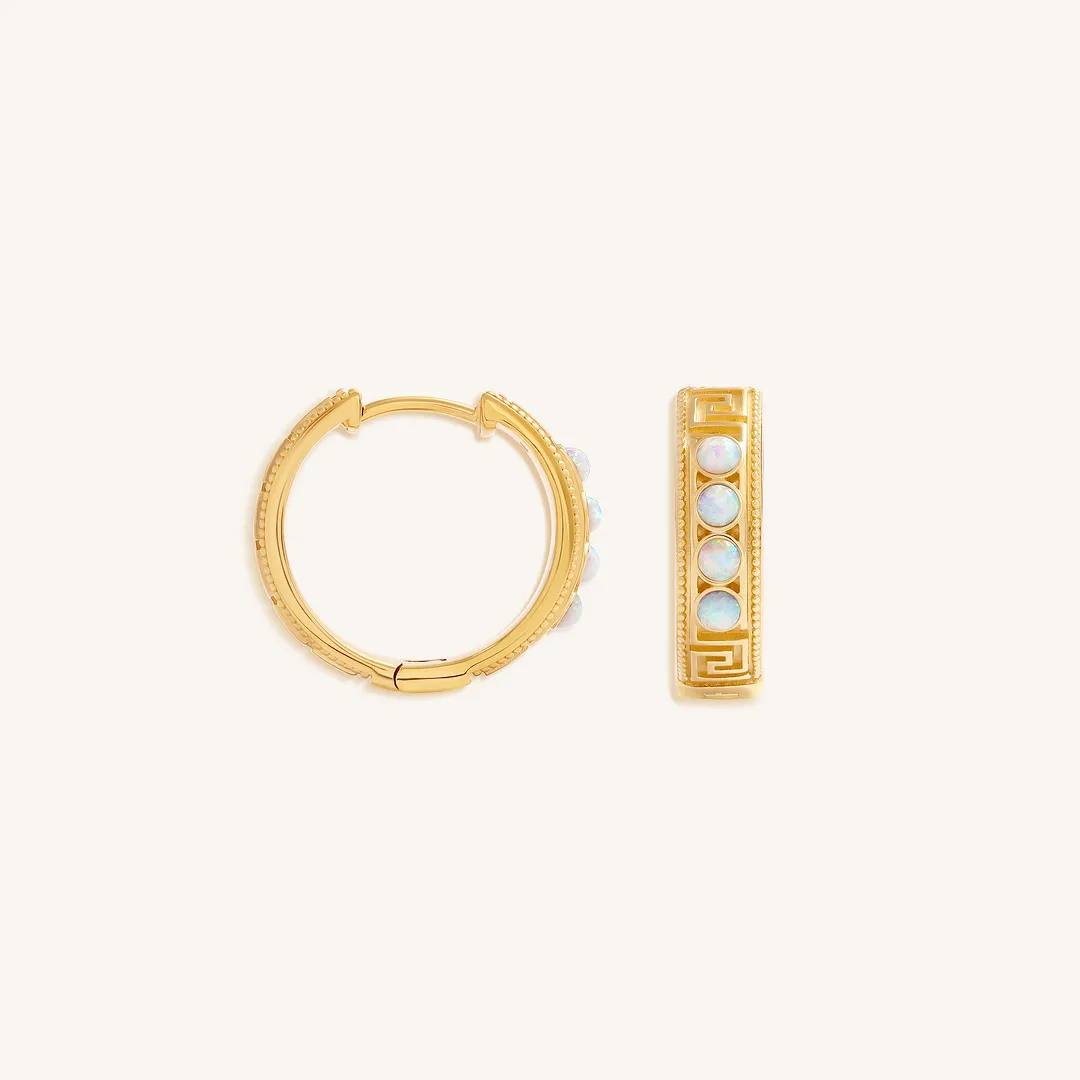 Endless Glow Opal Greek Key Hoop Earrings - Image 3