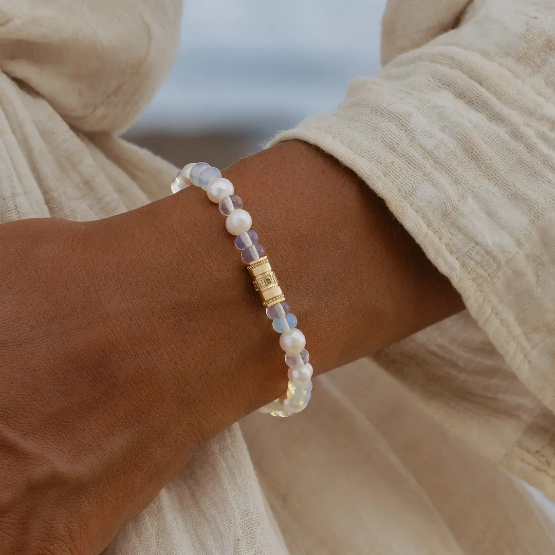 Endless Harmony Pearl Opal Greek Key Bracelet - Image 2