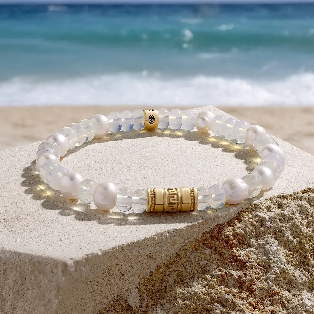 Endless Harmony Pearl Opal Greek Key Bracelet - Image 3