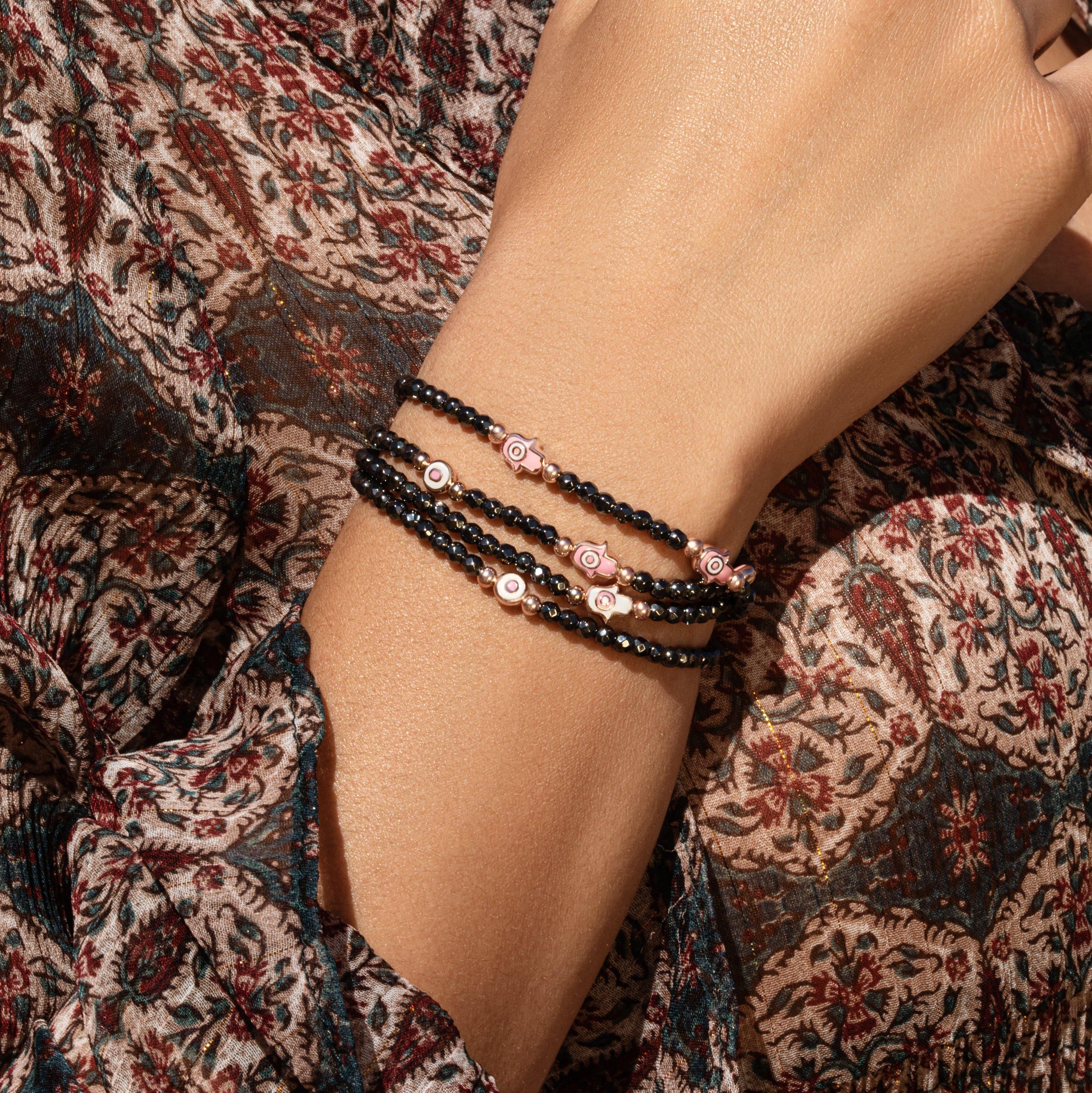 Enduring Aura - Hematite Enamel Evil Eye Hamsa Bracelet - Image 2