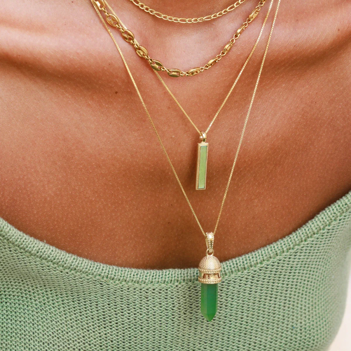 Enduring Grace Jade Cube Gold Necklace - Image 3