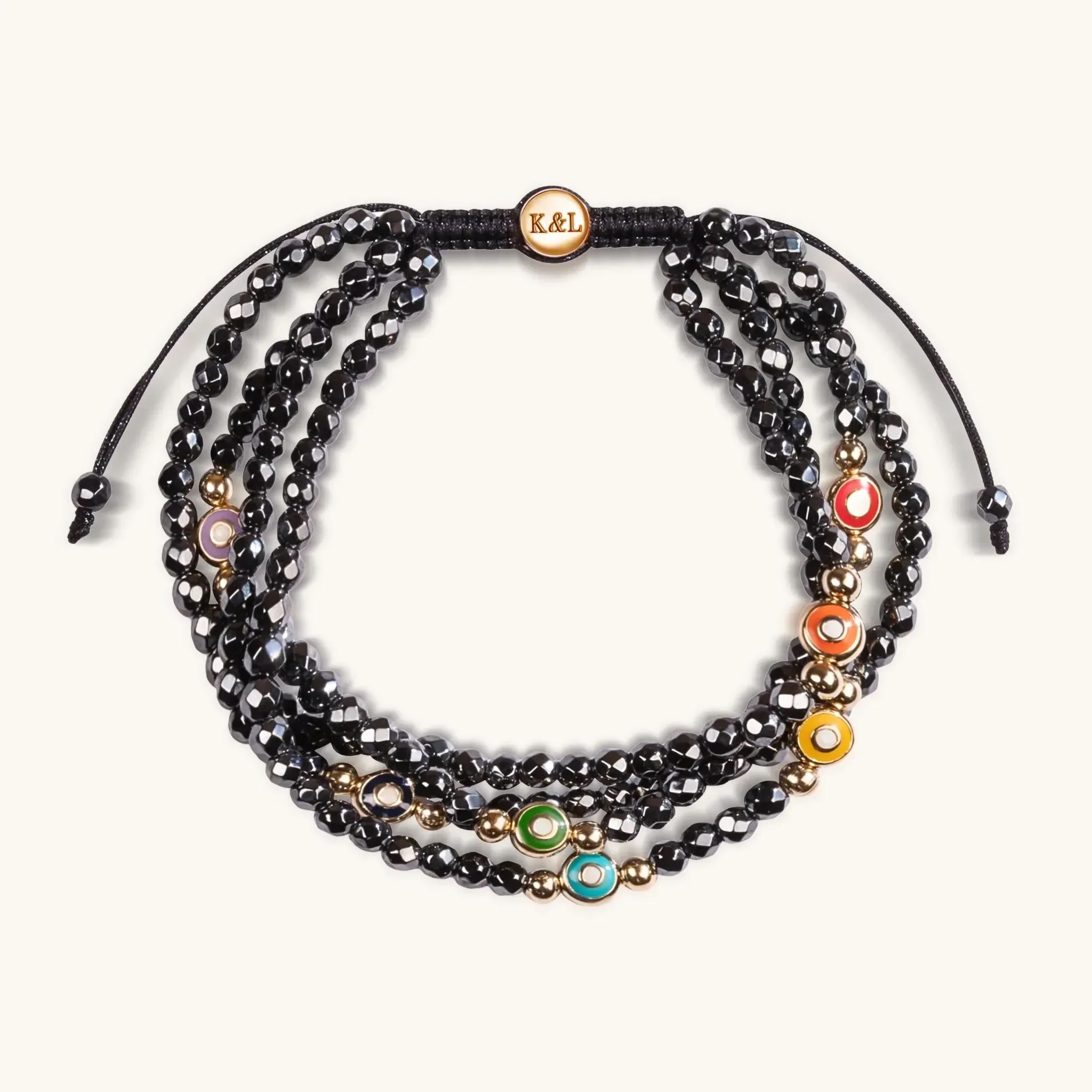 Energetic Spirit - Hematite Chakra Enamel Evil Eye Bracelet