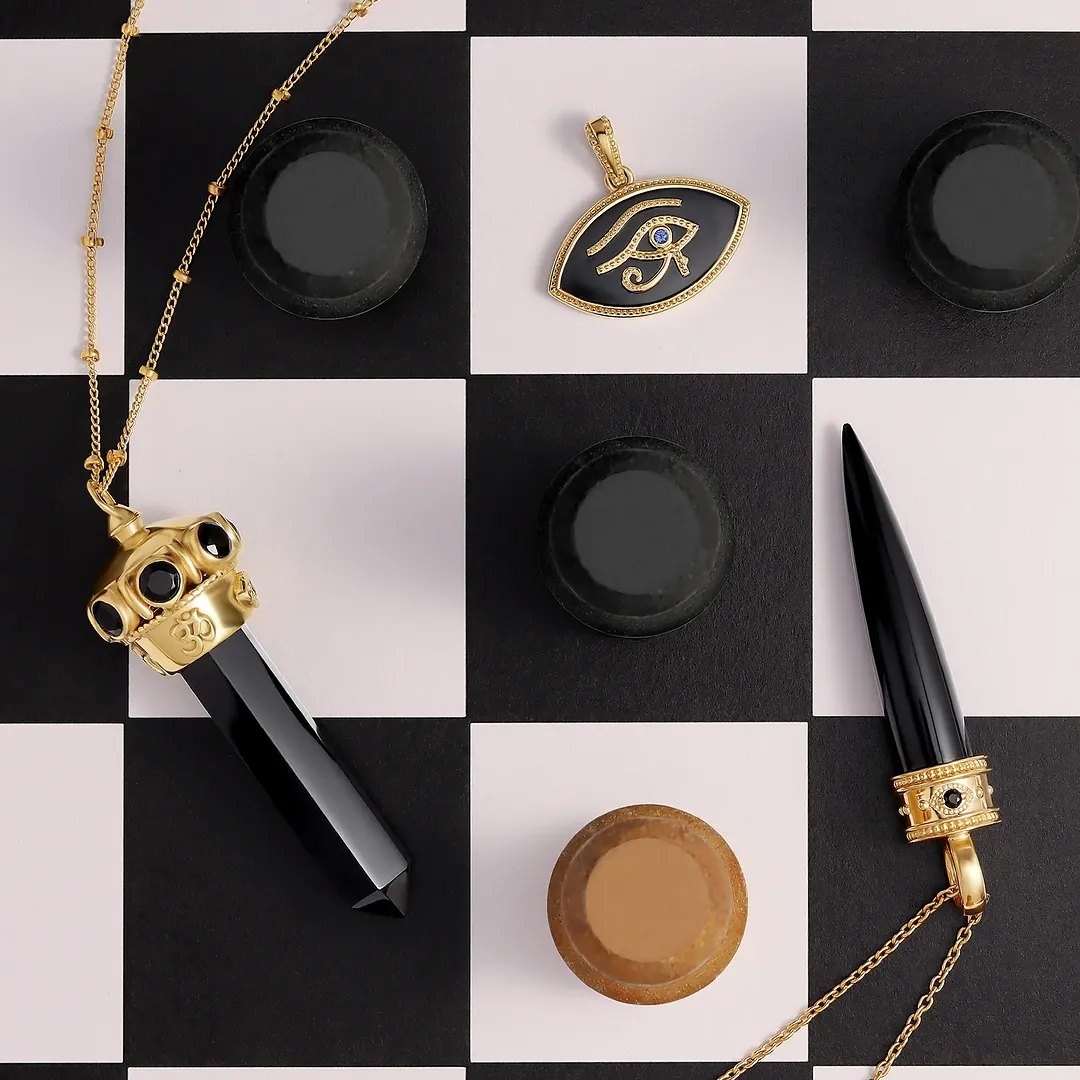 Eternal Harmony Multi-Charm Onyx Gold Necklace - Image 3