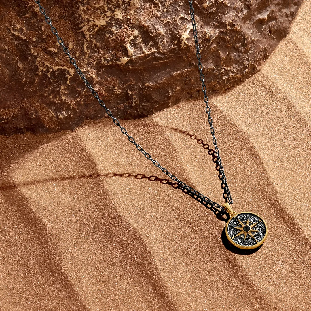Ethereal Path Onyx Compass Pendant Necklace
