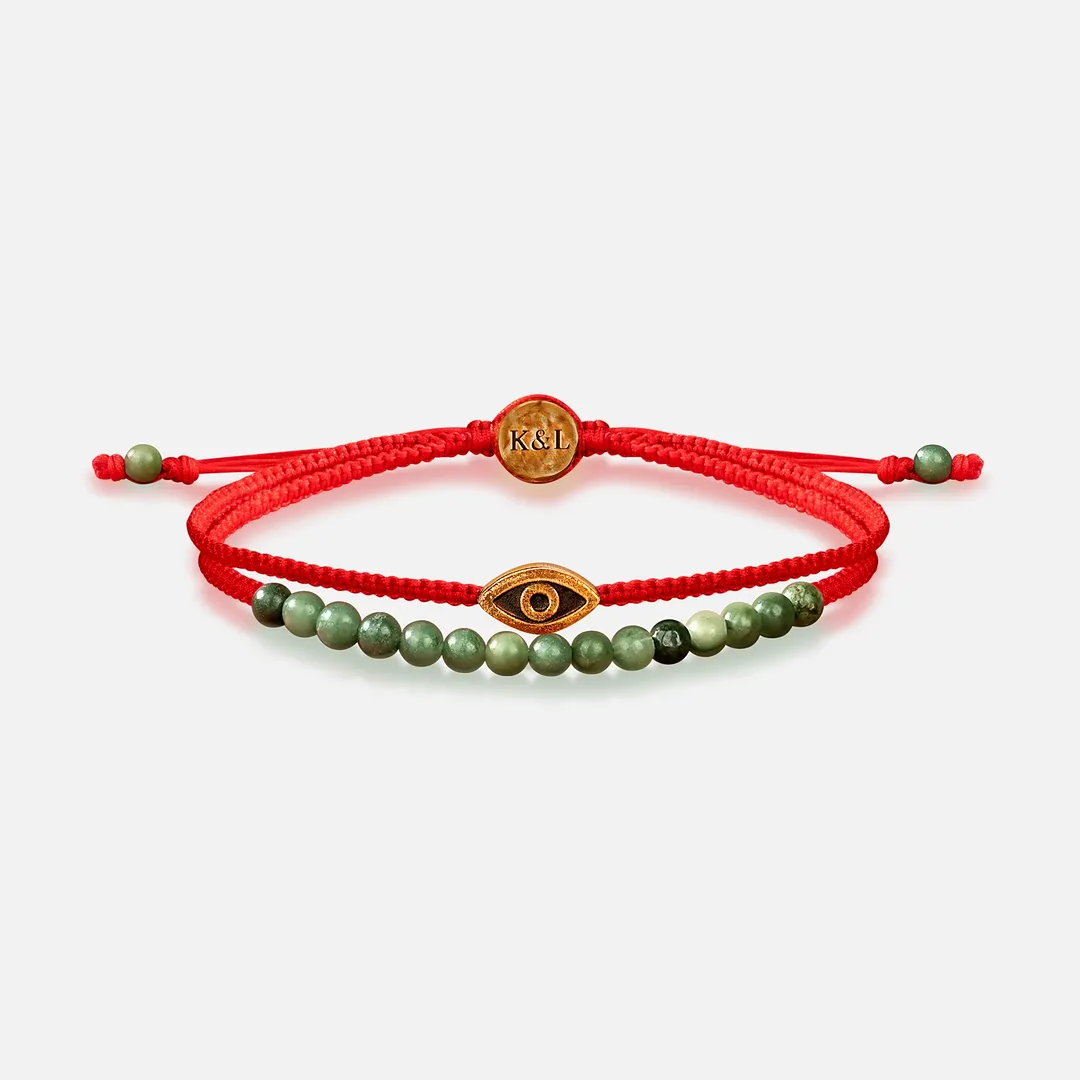 Fiery Luck Jade Evil Eye Charm Red String Wrap Bracelet