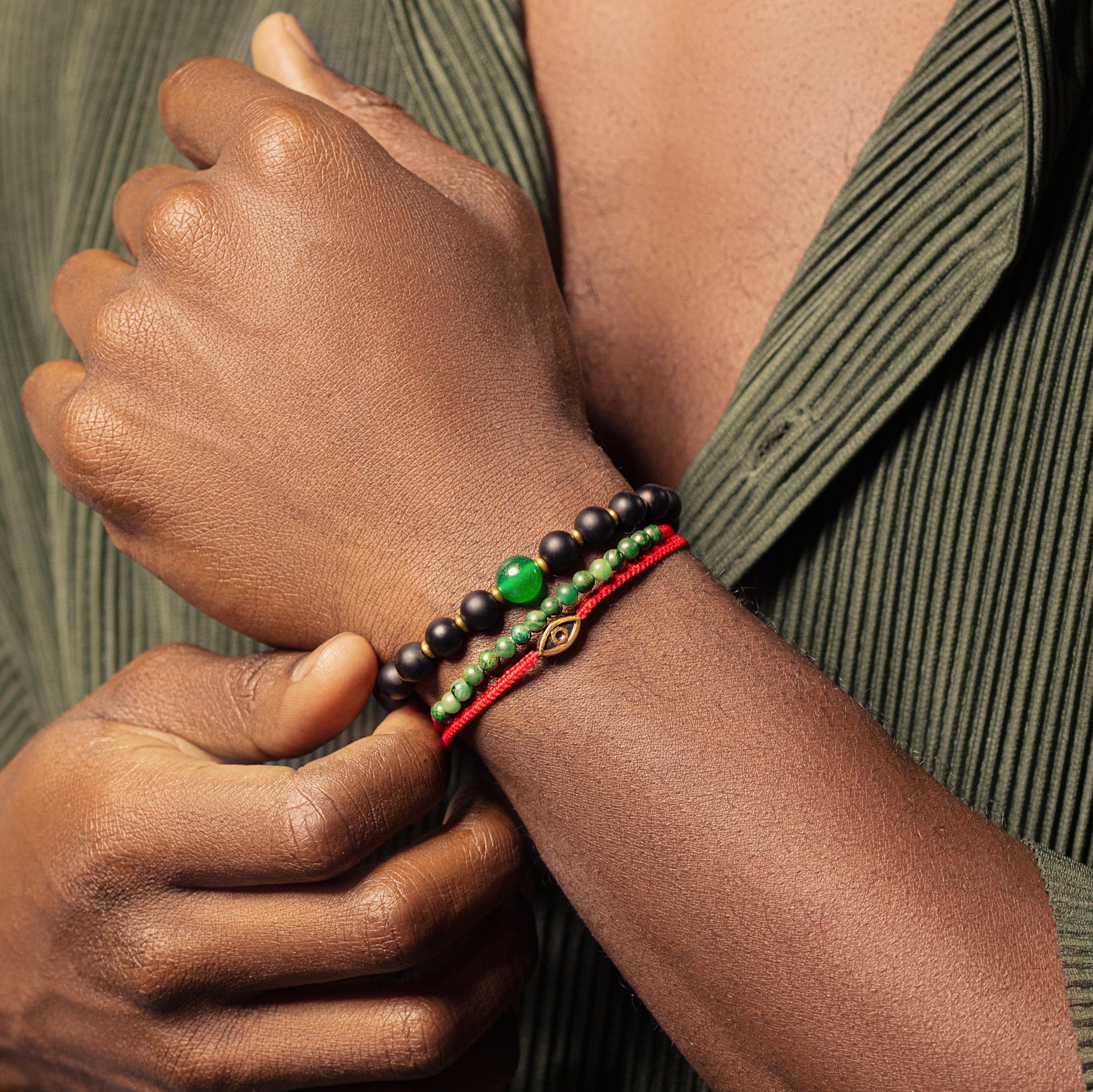 Fiery Luck Jade Evil Eye Charm Red String Wrap Bracelet - Image 2