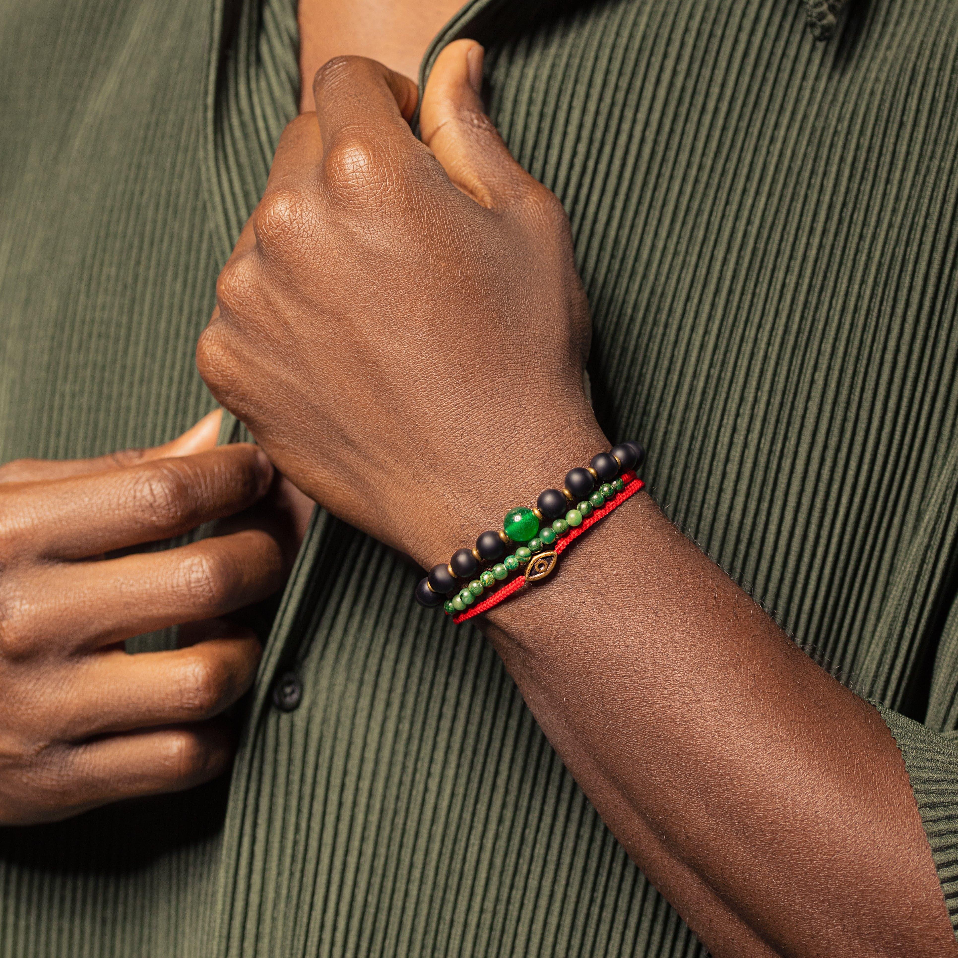 Fiery Luck Jade Evil Eye Charm Red String Wrap Bracelet - Image 4