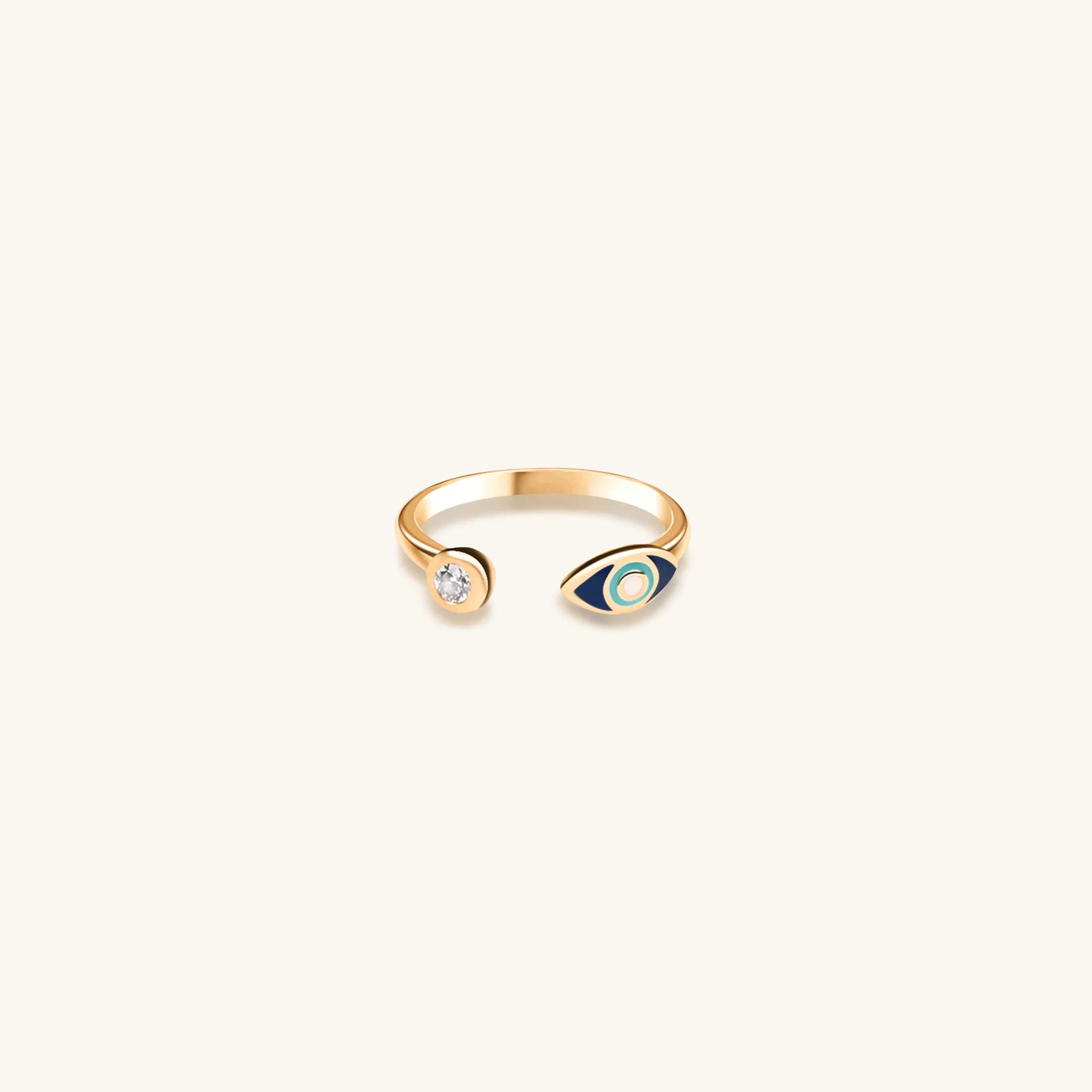 Forever Safeguard Gold Navy Enamel Evil Eye Ring - Image 3