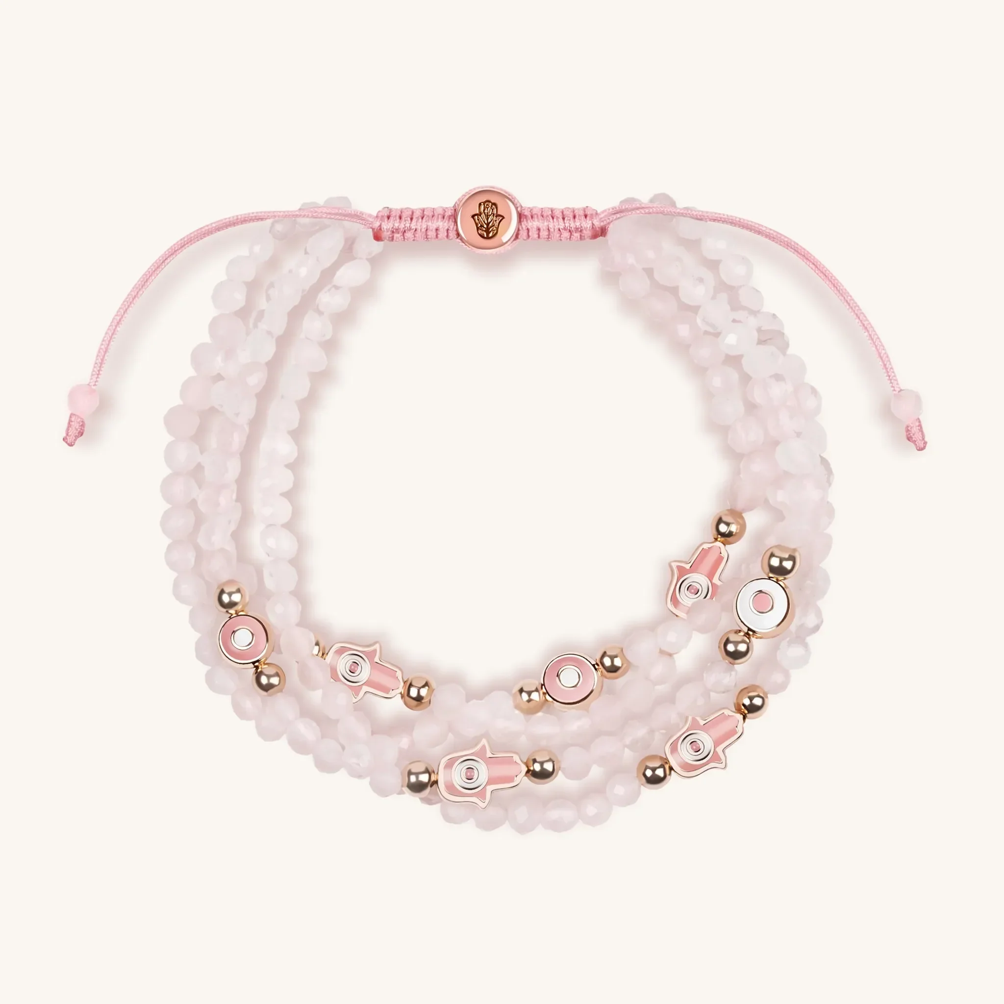 Gentle Soul Rose Quartz Hamsa Evil Eye Charm Bracelet