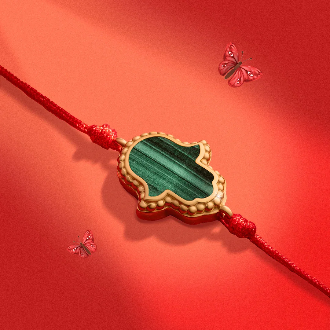 Gifted & Blessed Hamsa Malachite Red String Bracelet - Image 3