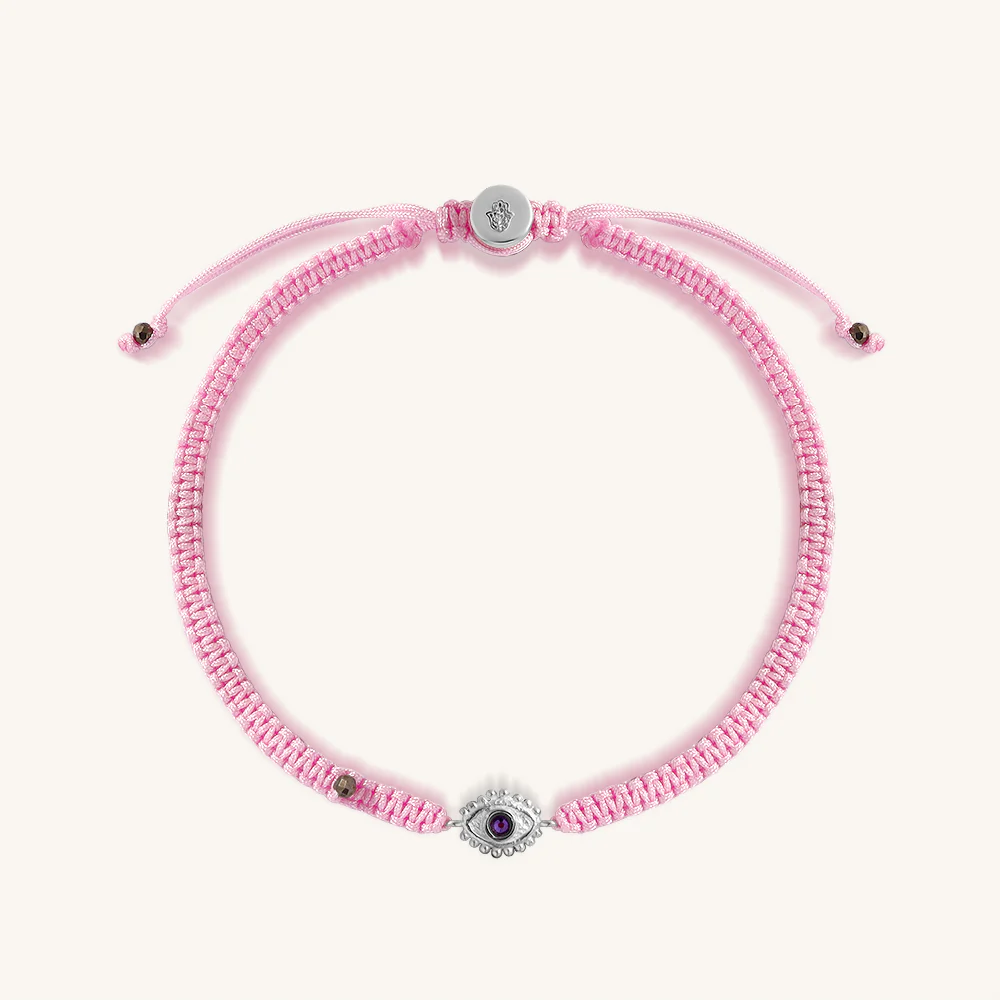 Protective Hope – Pink String Amethyst Evil Eye Charm Bracelet
